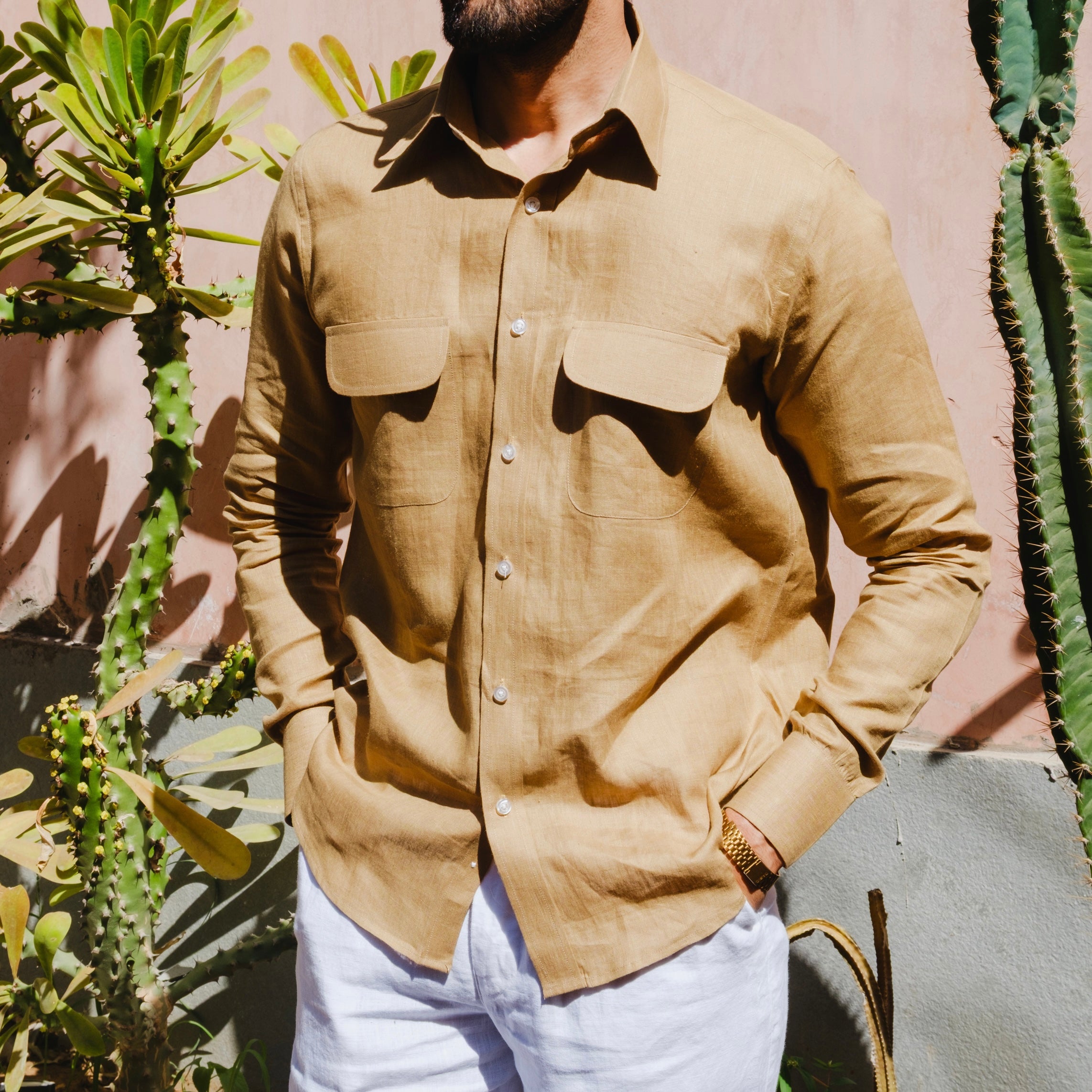MARRAKECH SANDSTONE DOUBLE POCKET LINEN SHIRT