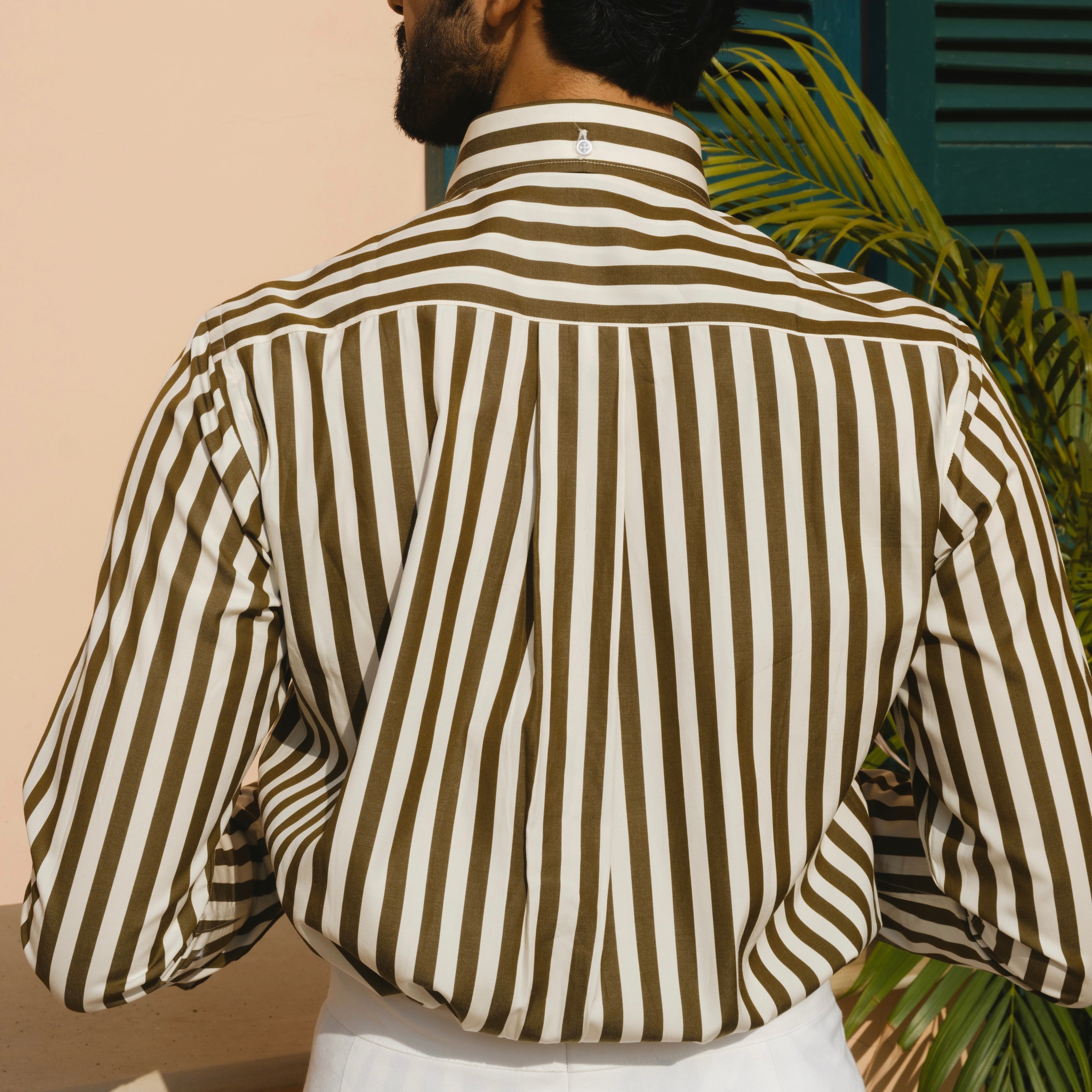 PORTO DI NAPOLI OLIVE STRIPED BUTTON DOWN SHIRT