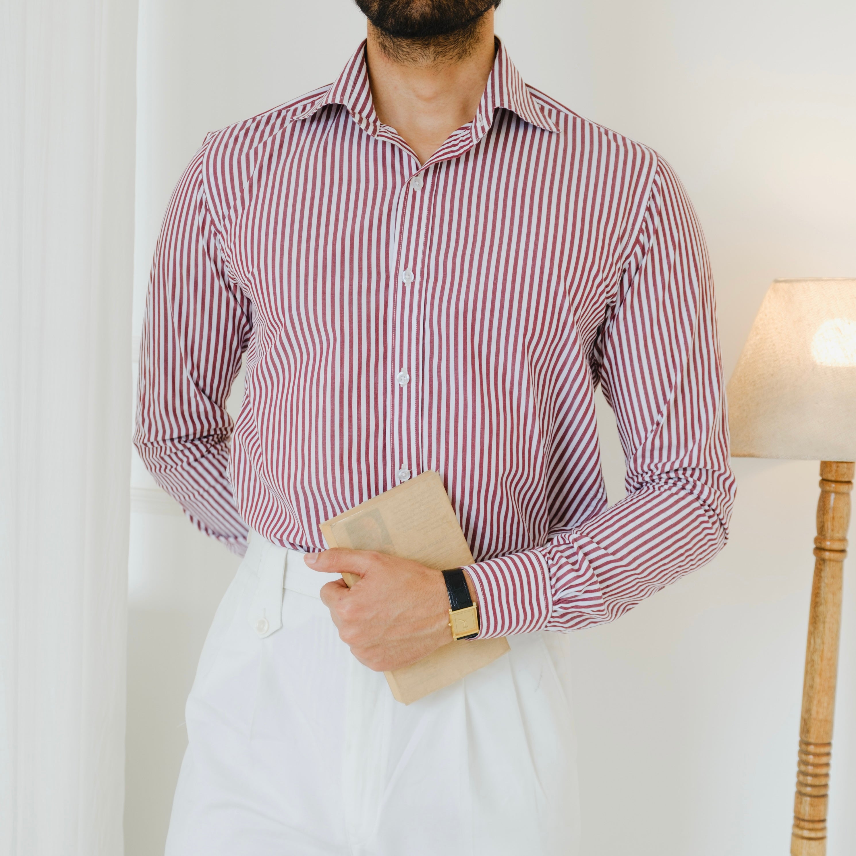 PORTO ROSSO RED AND WHITE STRIPED CUTAWAY SHIRT