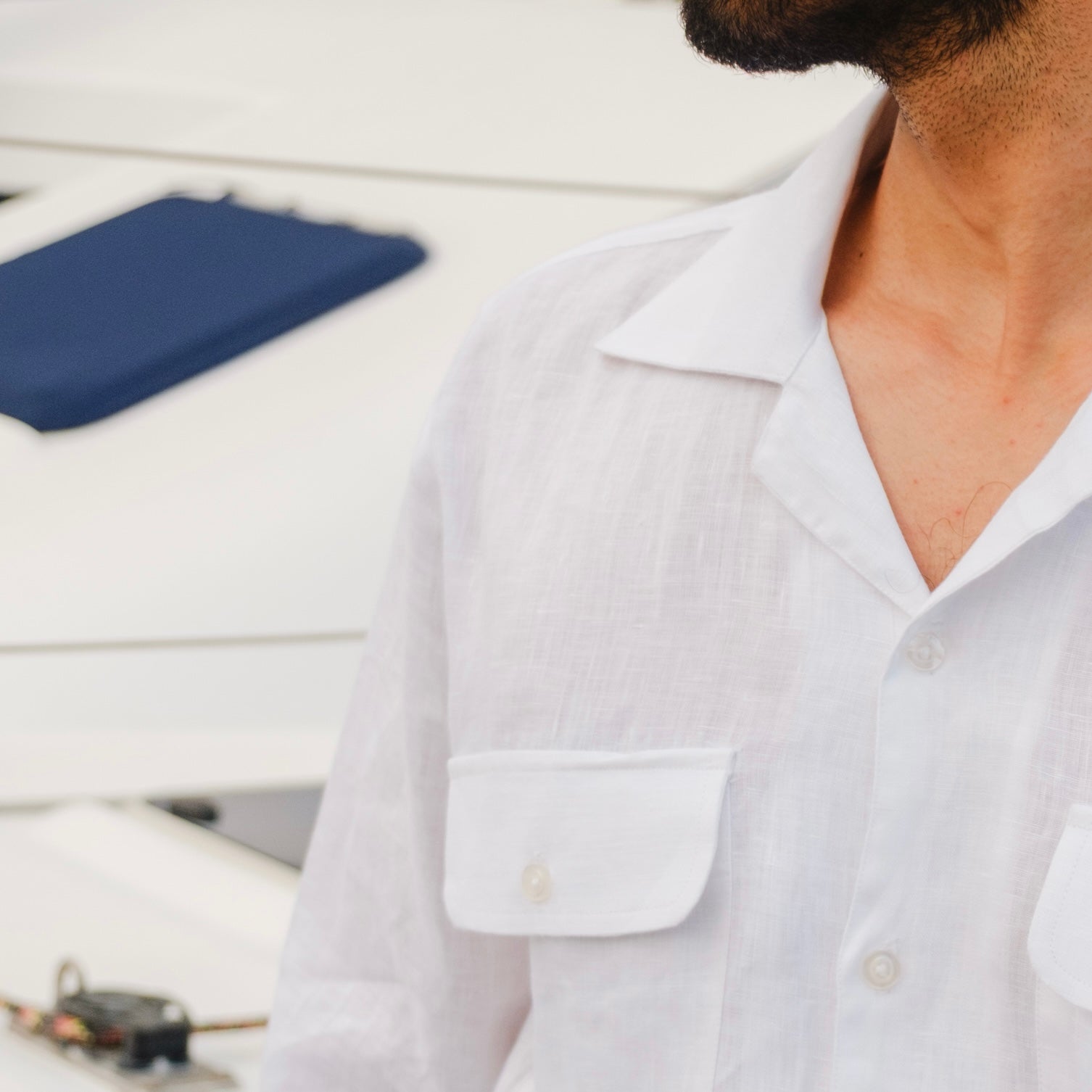 SORRENTO WHITE CUBAN COLLAR LINEN SHIRT