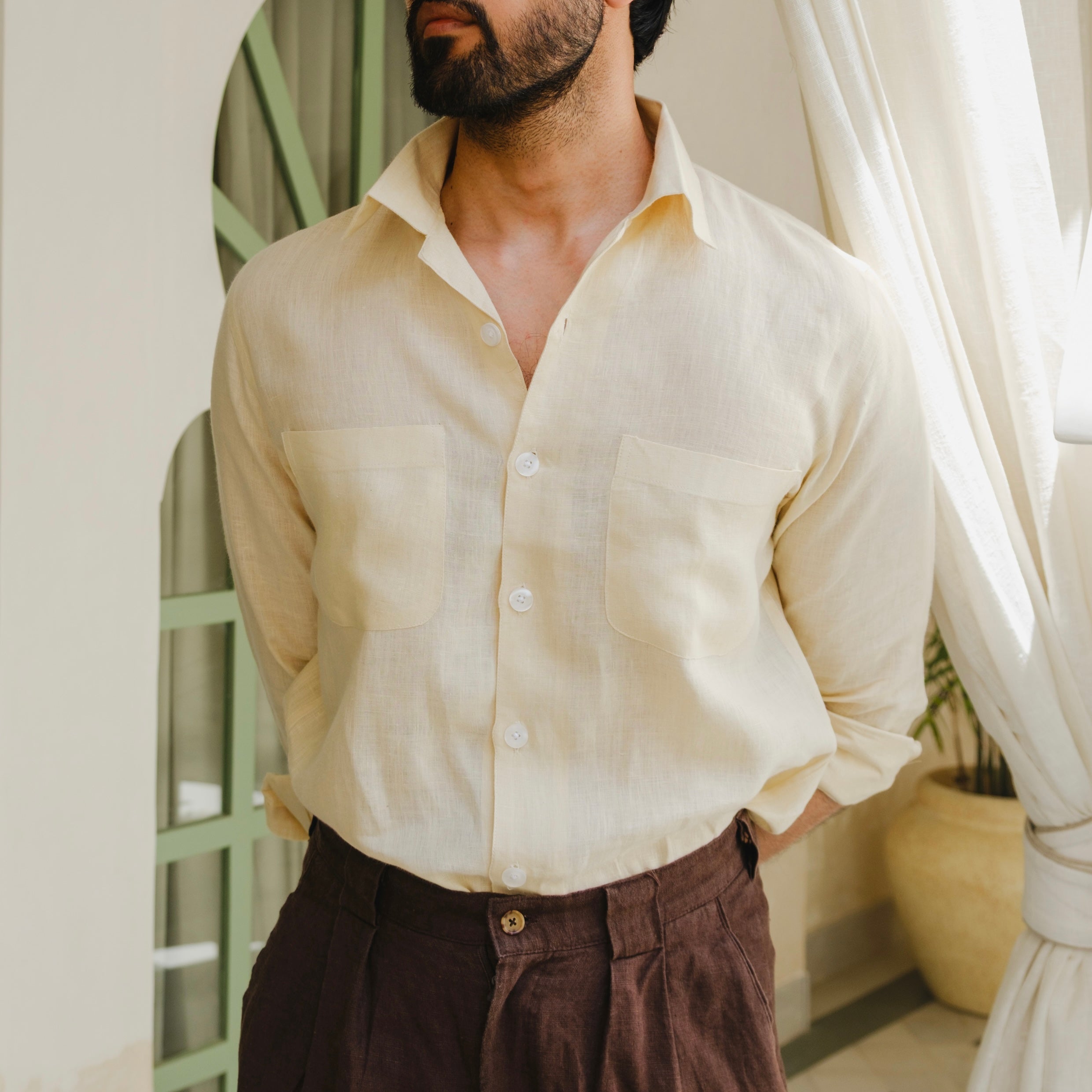 CAPRI IVORY LINEN CUBAN COLLAR