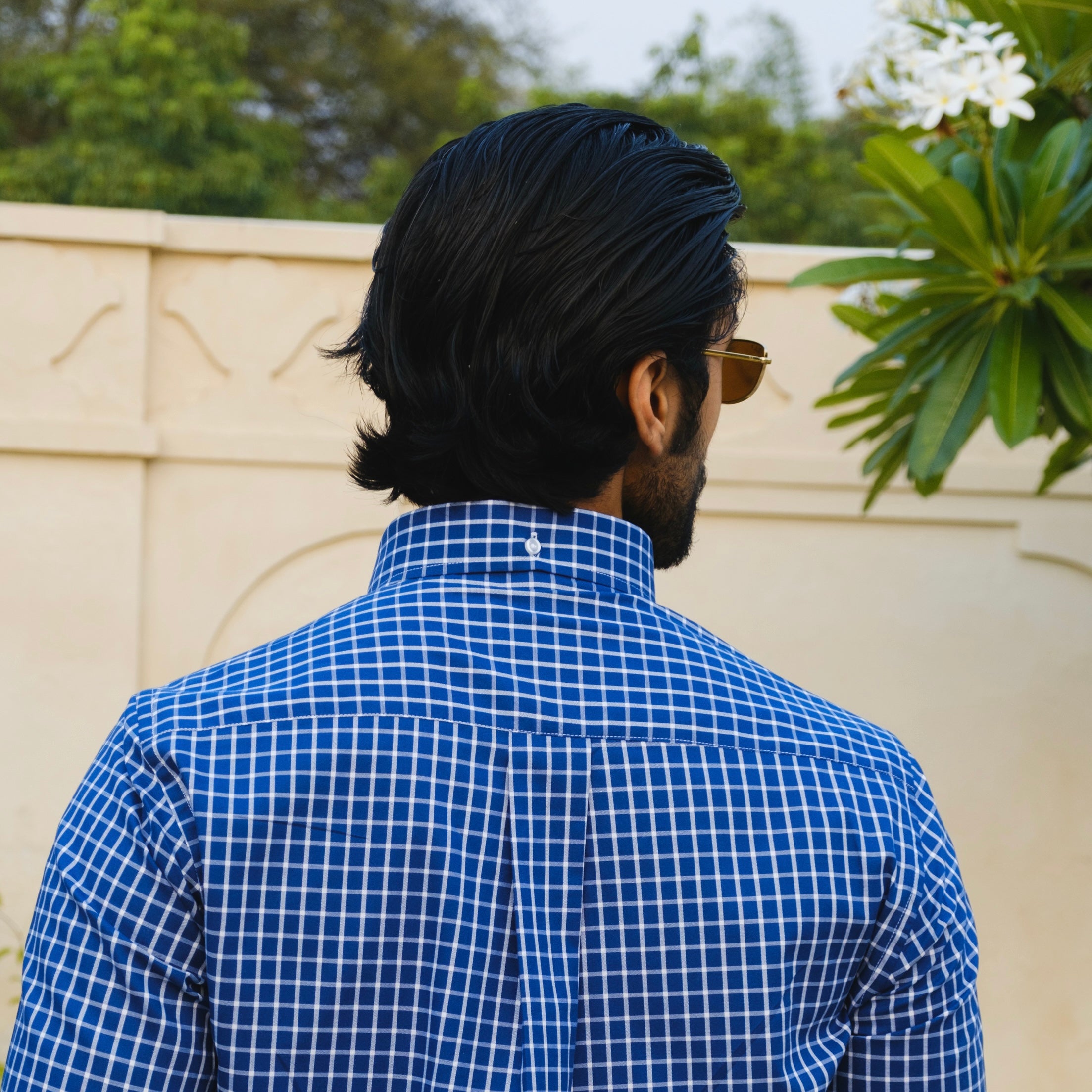 CRIMSON BLUE CHECKERED BUTTON-DOWN SHIRT
