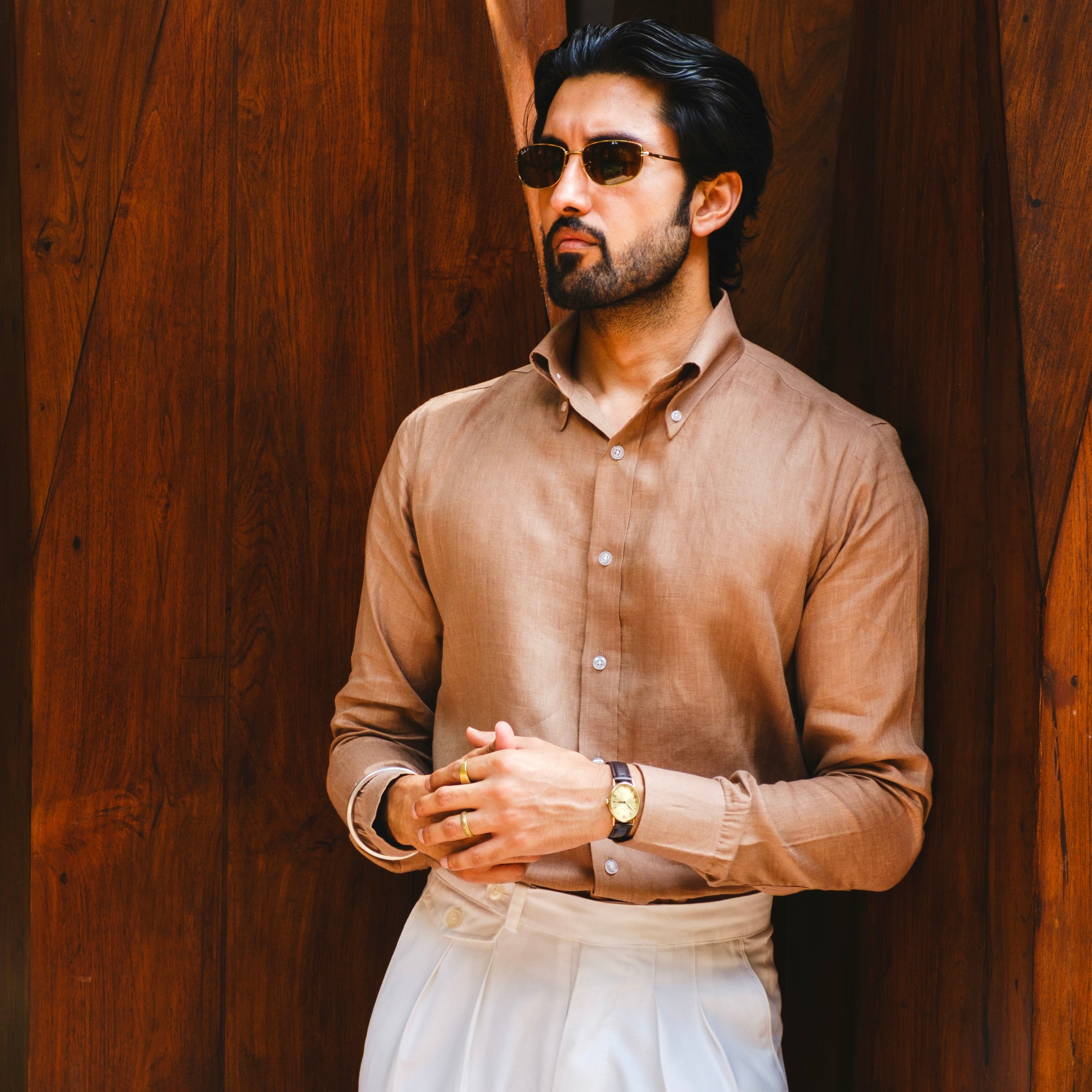 CACAO LINEN BUTTON DOWN SHIRT
