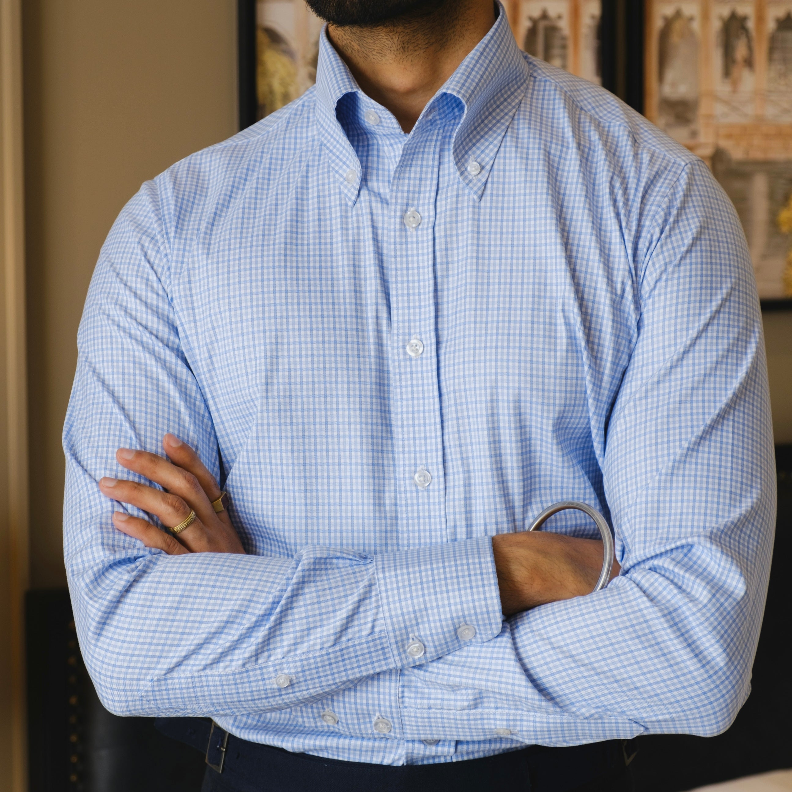 SCASSO CHECKERED BUTTON DOWN SHIRT