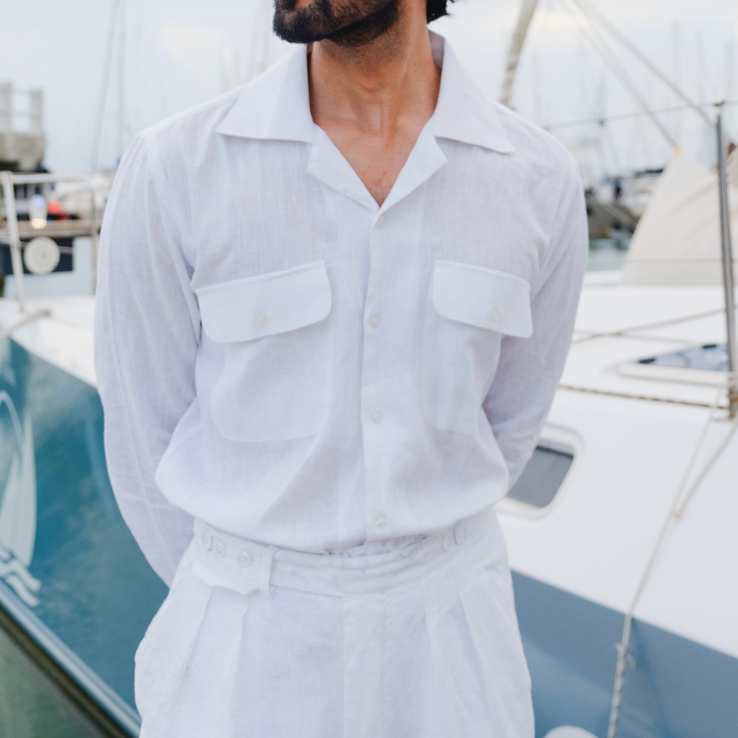 SORRENTO WHITE CUBAN COLLAR LINEN SHIRT