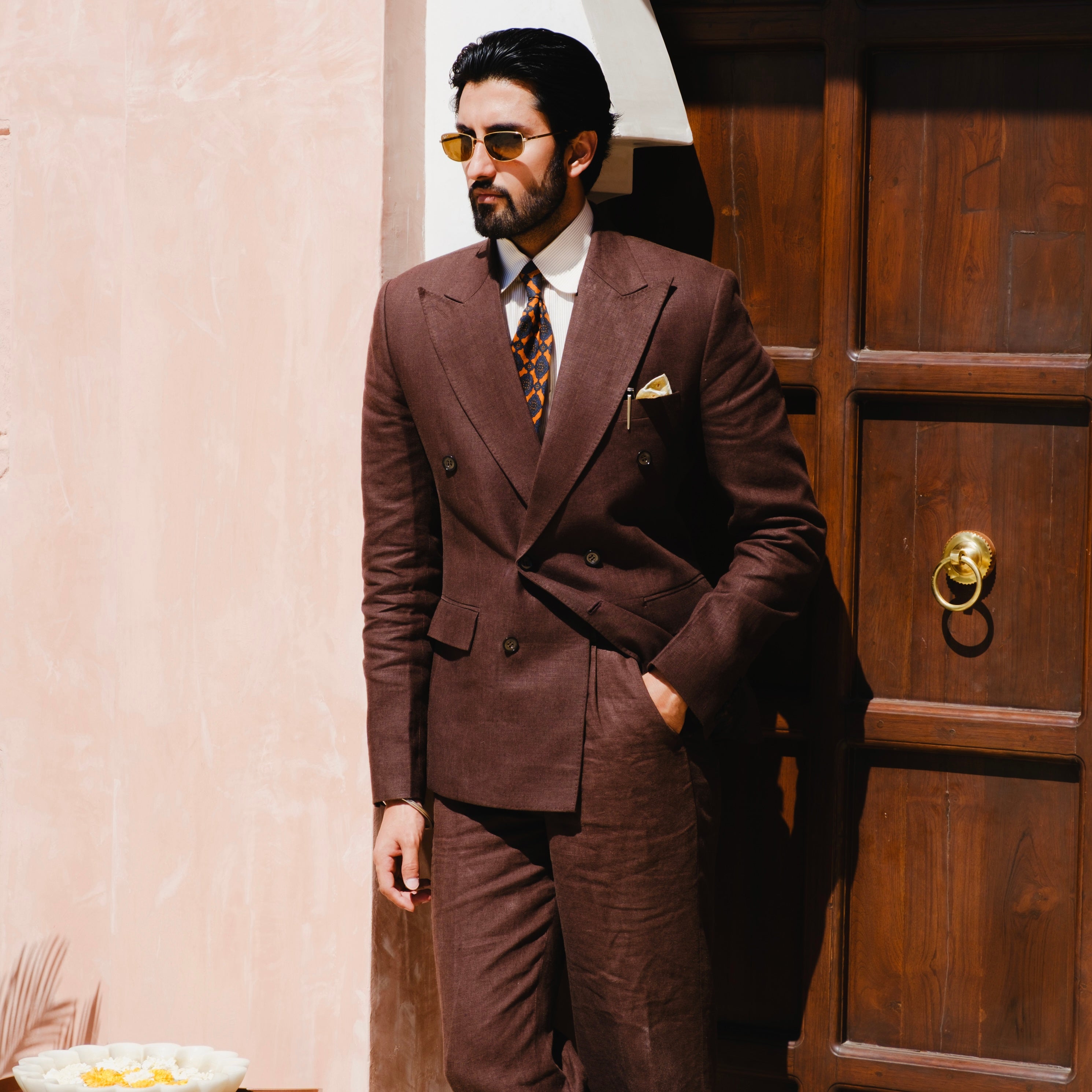ESPRESSO BROWN LINEN DOUBLE BREASTED SUIT