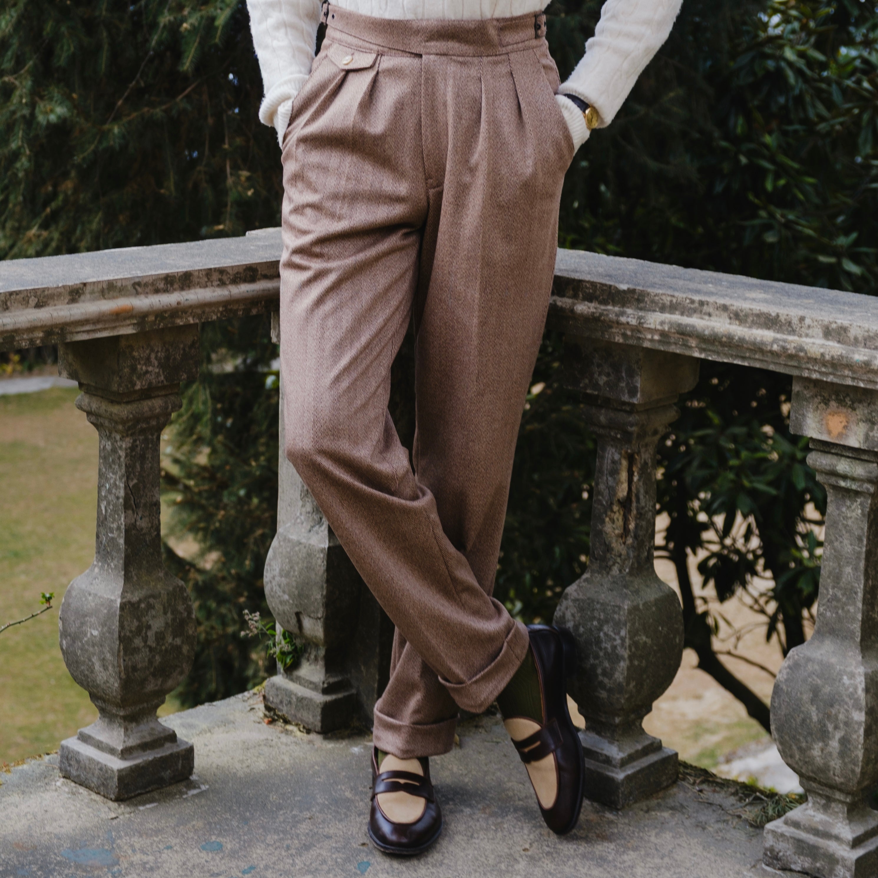 COMO HERRINGBONE WOOL GURKHA TROUSERS
