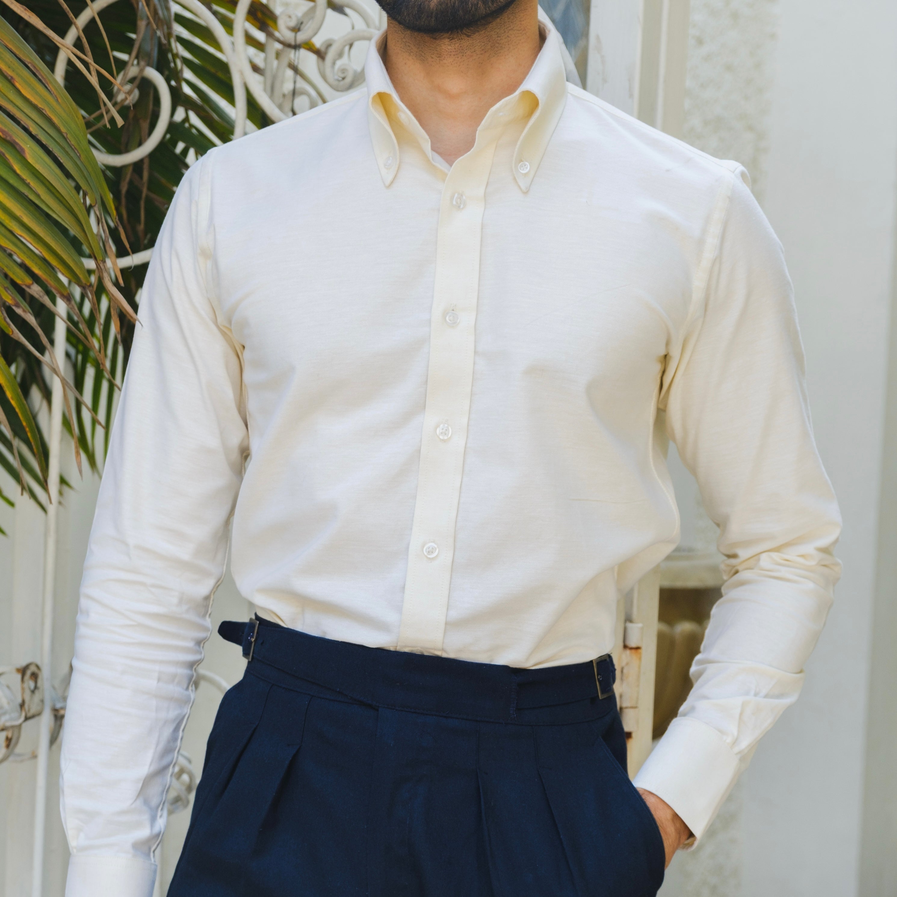 CAMERINO BUTTER YELLOW OXFORD BUTTON DOWN SHIRT