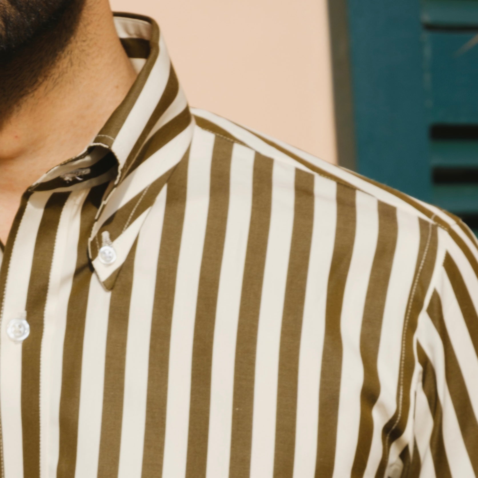PORTO DI NAPOLI OLIVE STRIPED BUTTON DOWN SHIRT