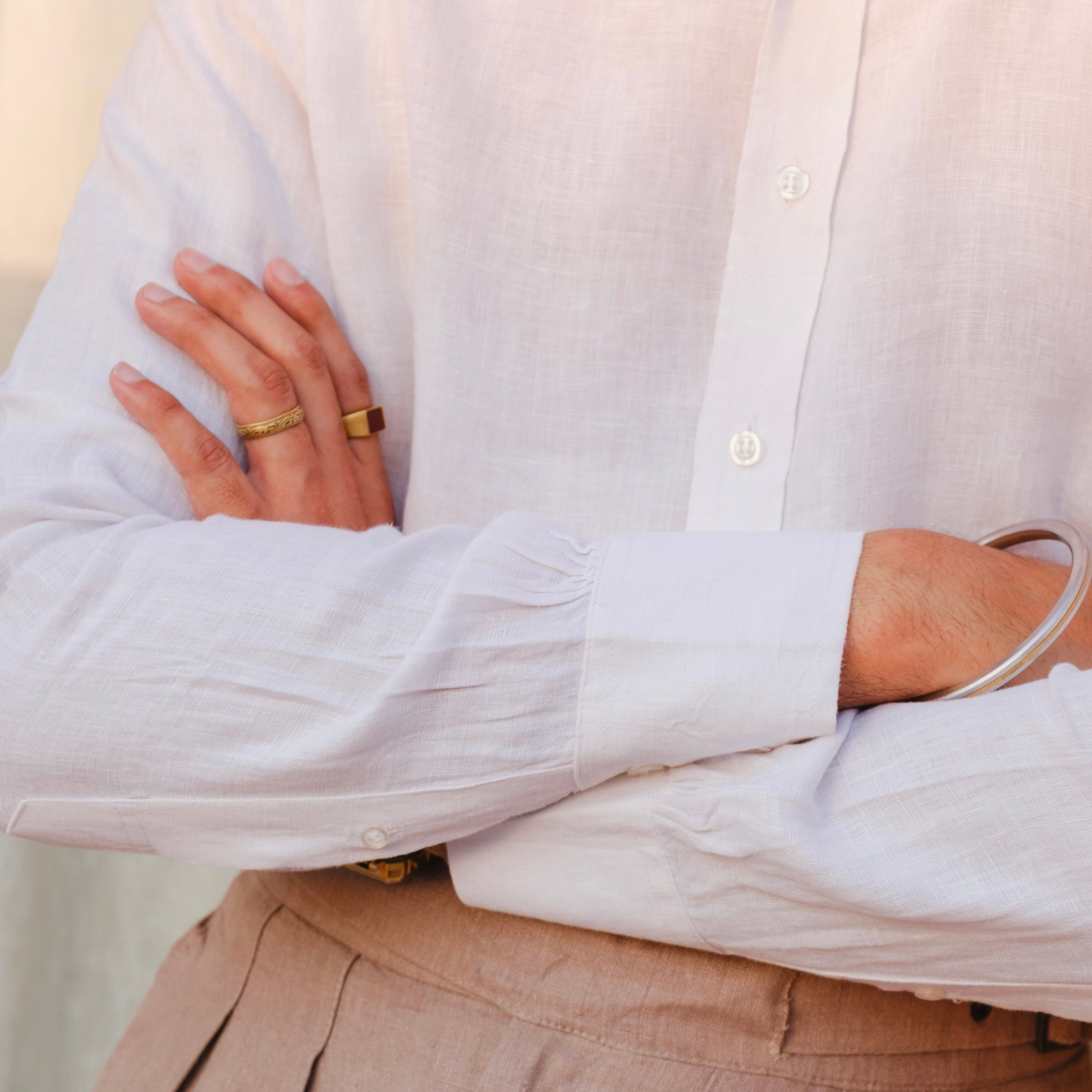 POSITANO WHITE LINEN BUTTON DOWN SHIRT