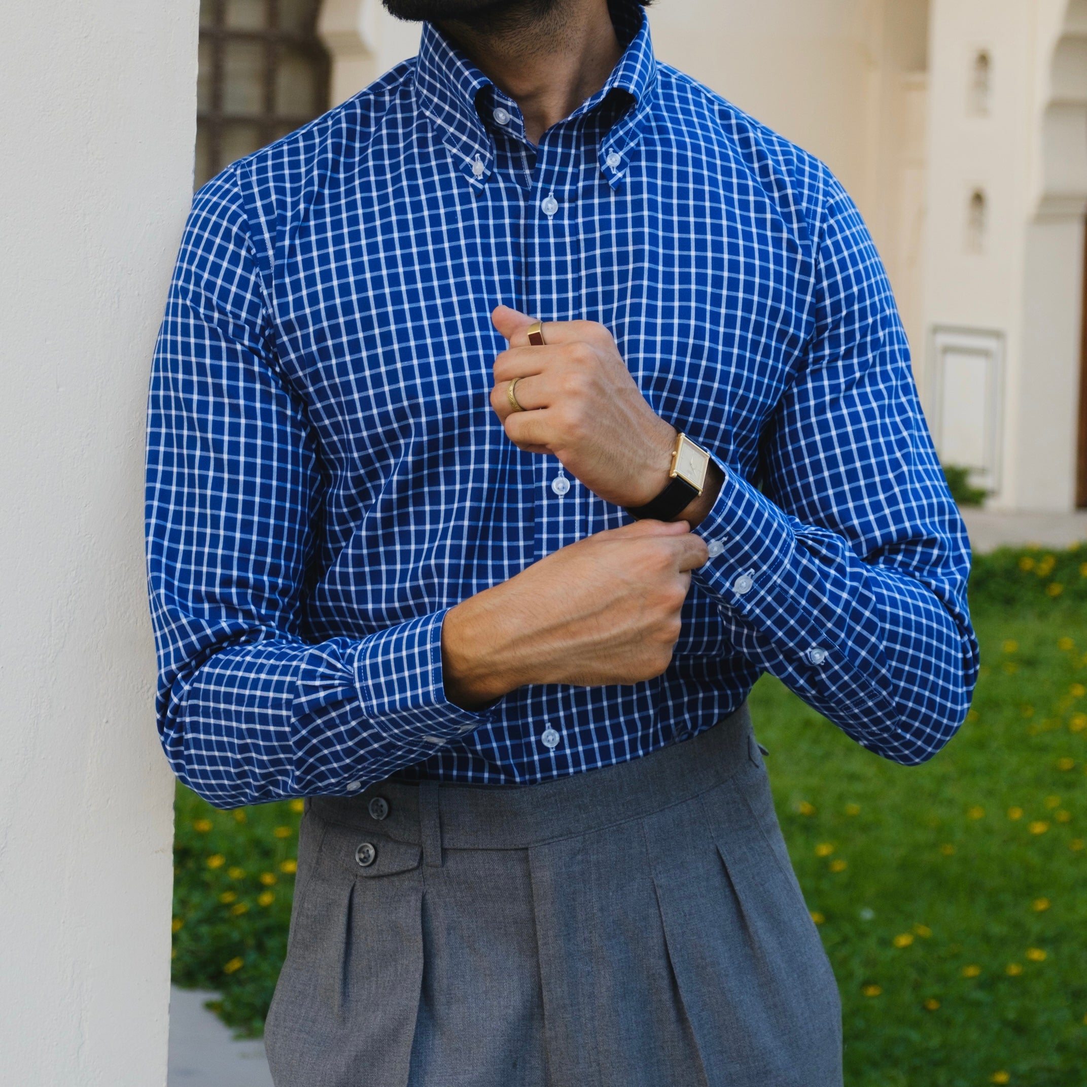 CRIMSON BLUE CHECKERED BUTTON-DOWN SHIRT