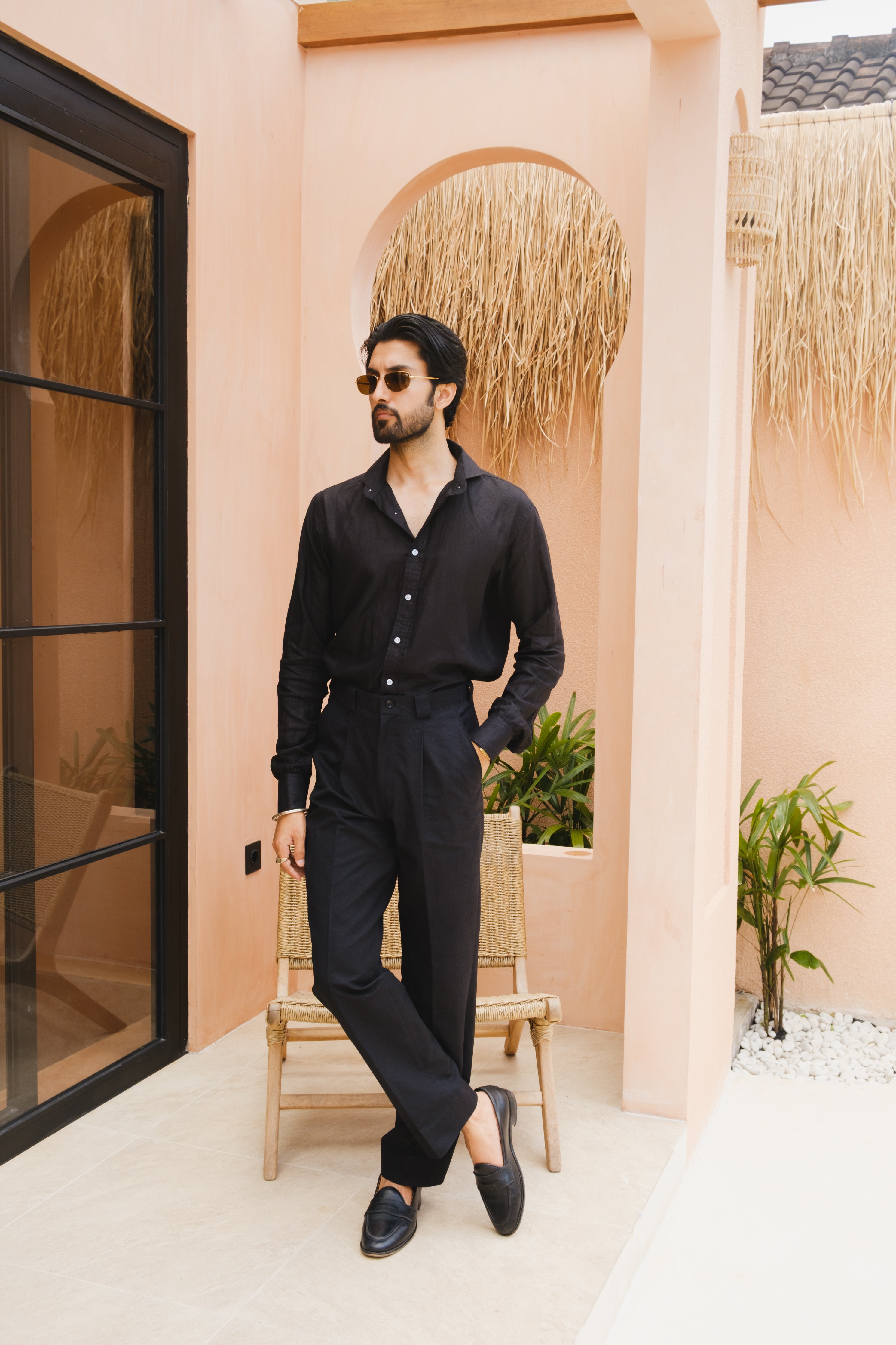 CARLO BLACK LINEN GURKHA PANTS