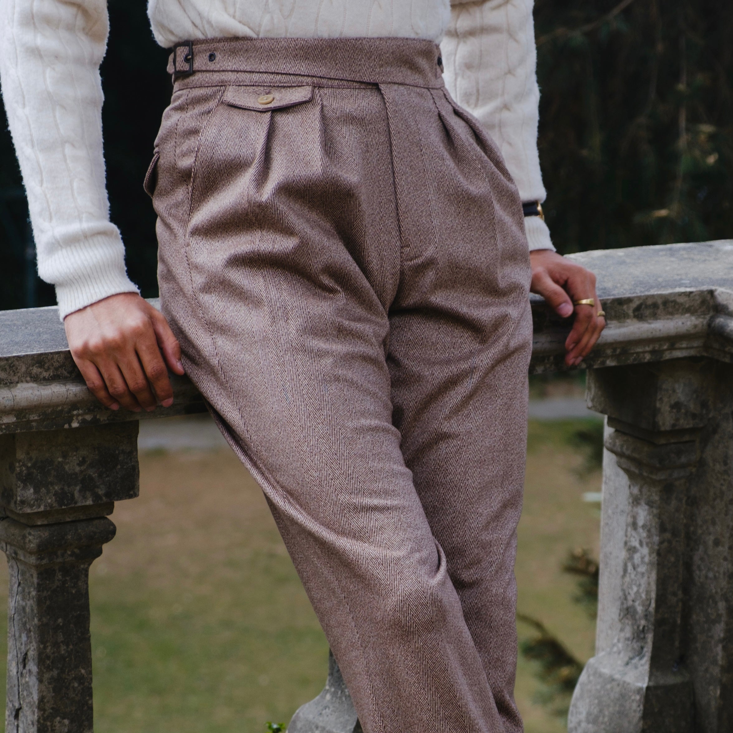 COMO HERRINGBONE WOOL GURKHA TROUSERS