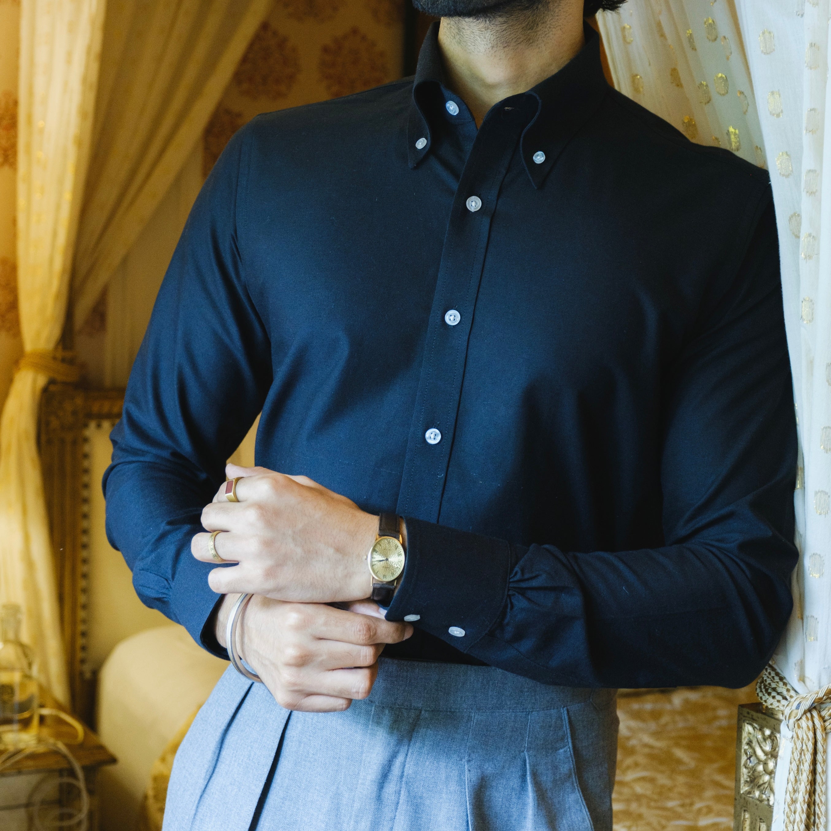 BORMIO BLACK OXFORD BUTTON-DOWN SHIRT
