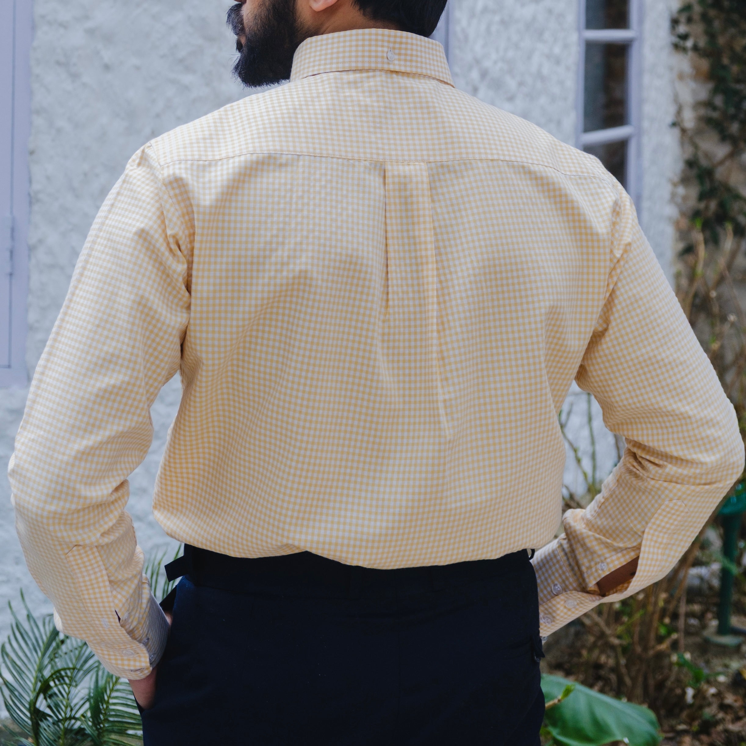 MONTALCINO YELLOW GINGHAM CHECKERED BUTTON DOWN SHIRT