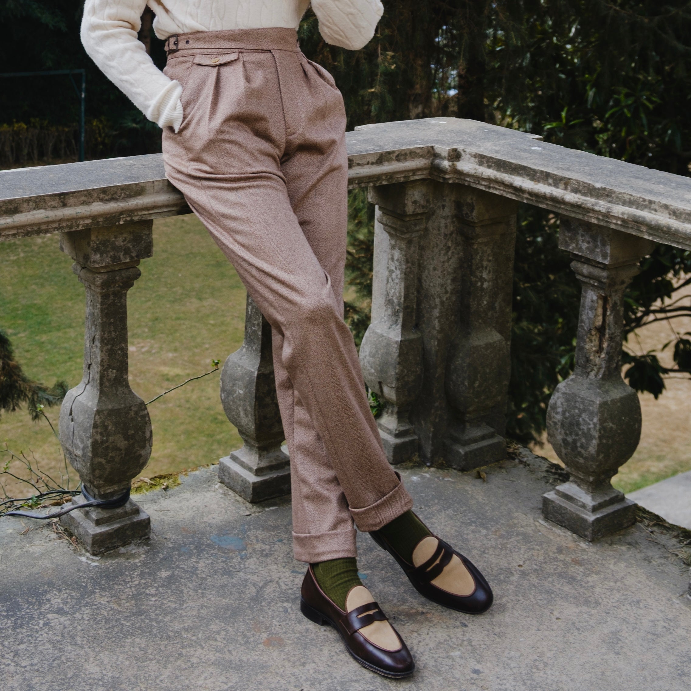 COMO HERRINGBONE WOOL GURKHA TROUSERS