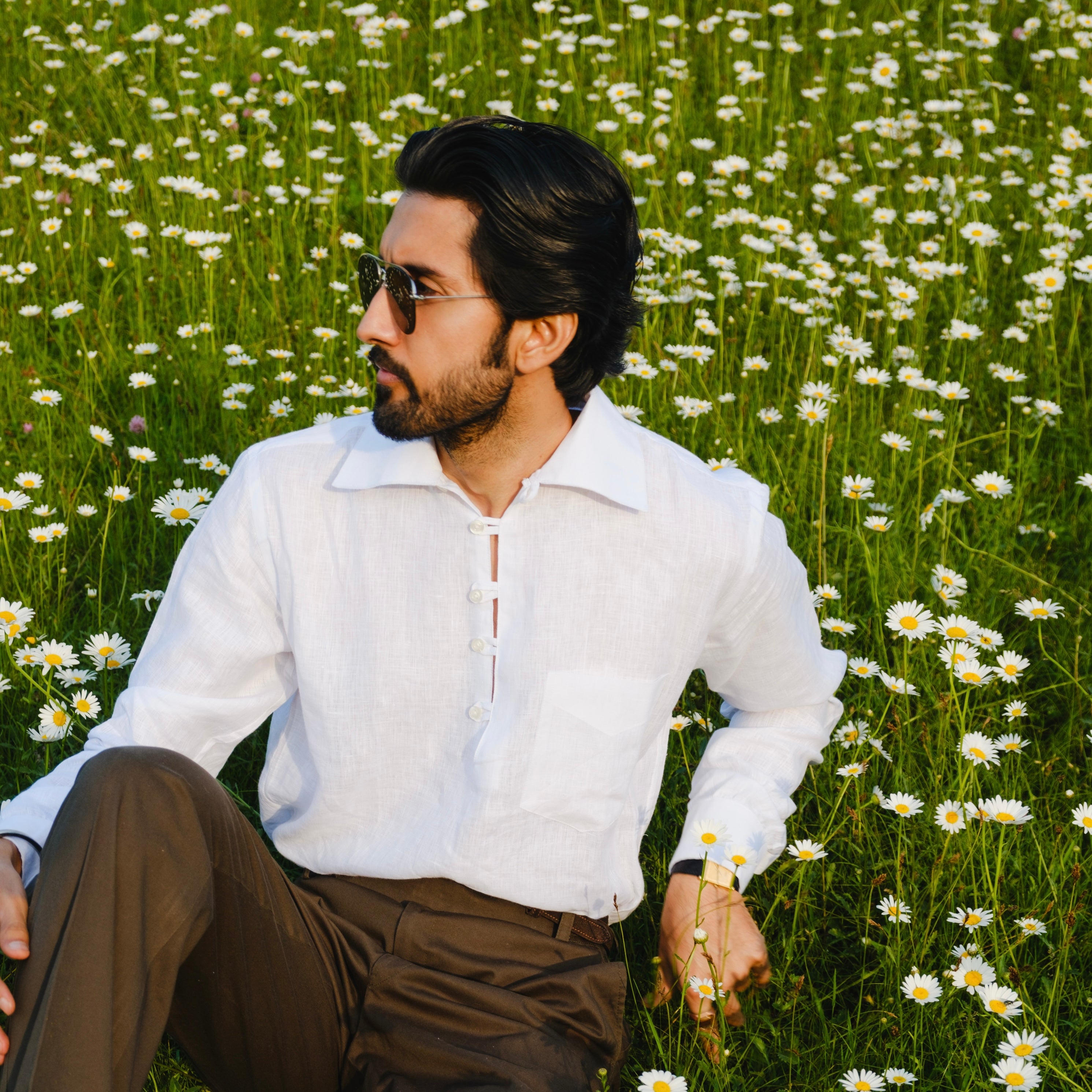 PORTOFERRAIO WHITE LINEN POLO SHIRT
