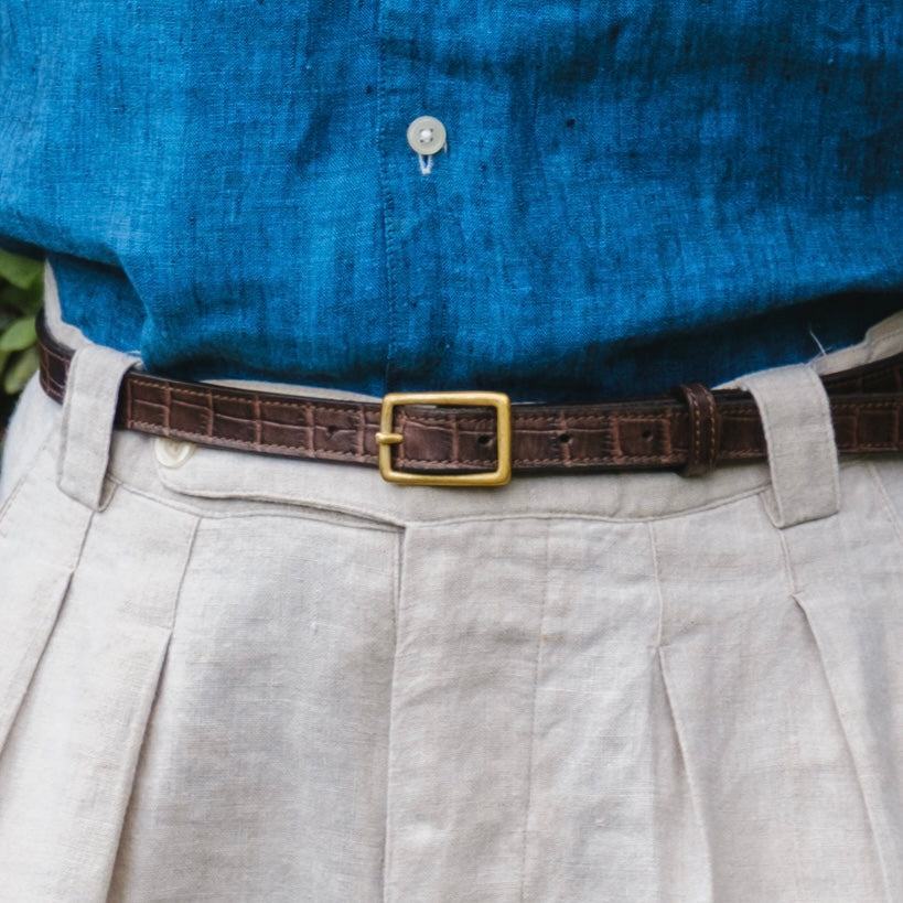 THE BELLUNO MAHOGANY CROCO LEATHER BELT