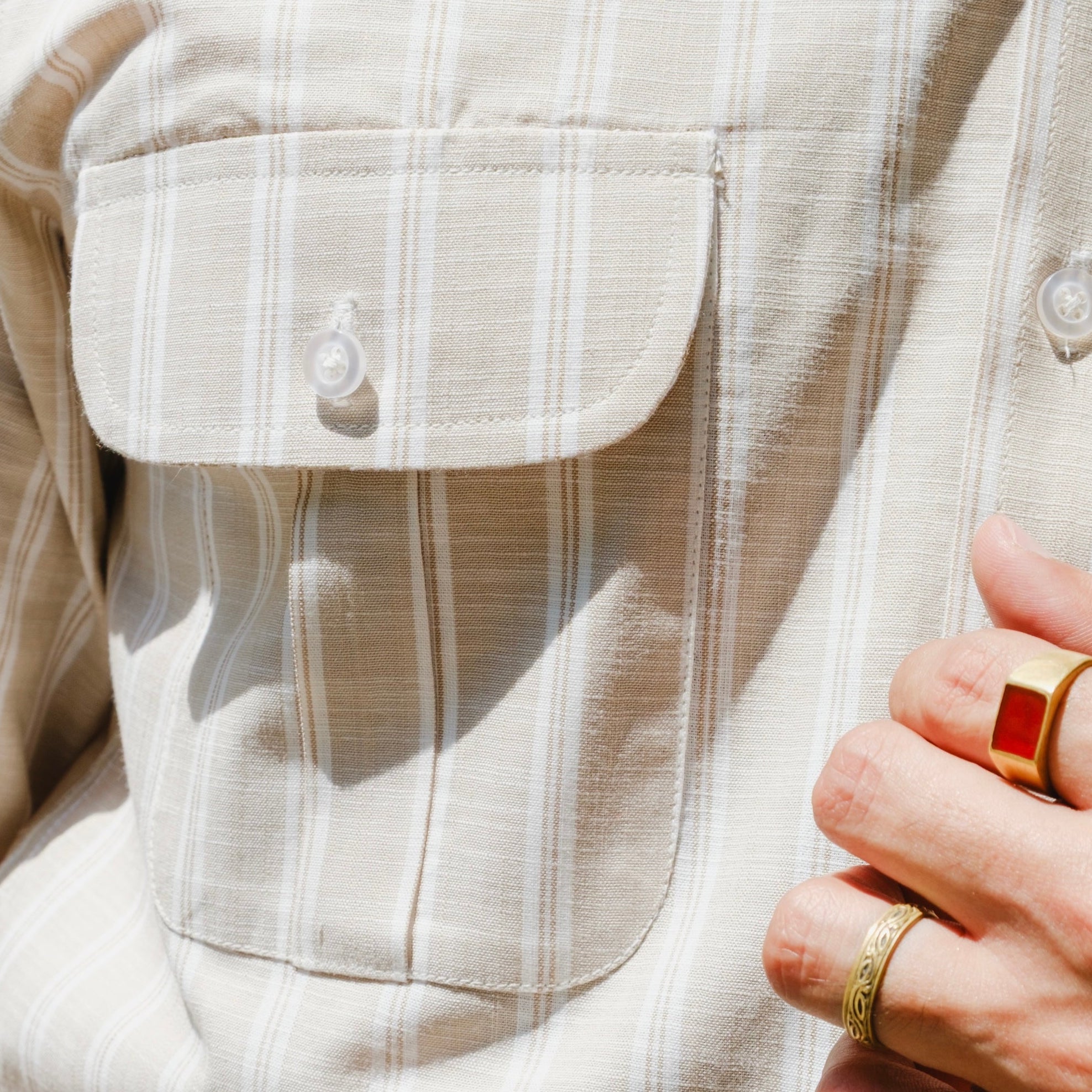 Sabbia Beige Double Pocket Striped Shirt