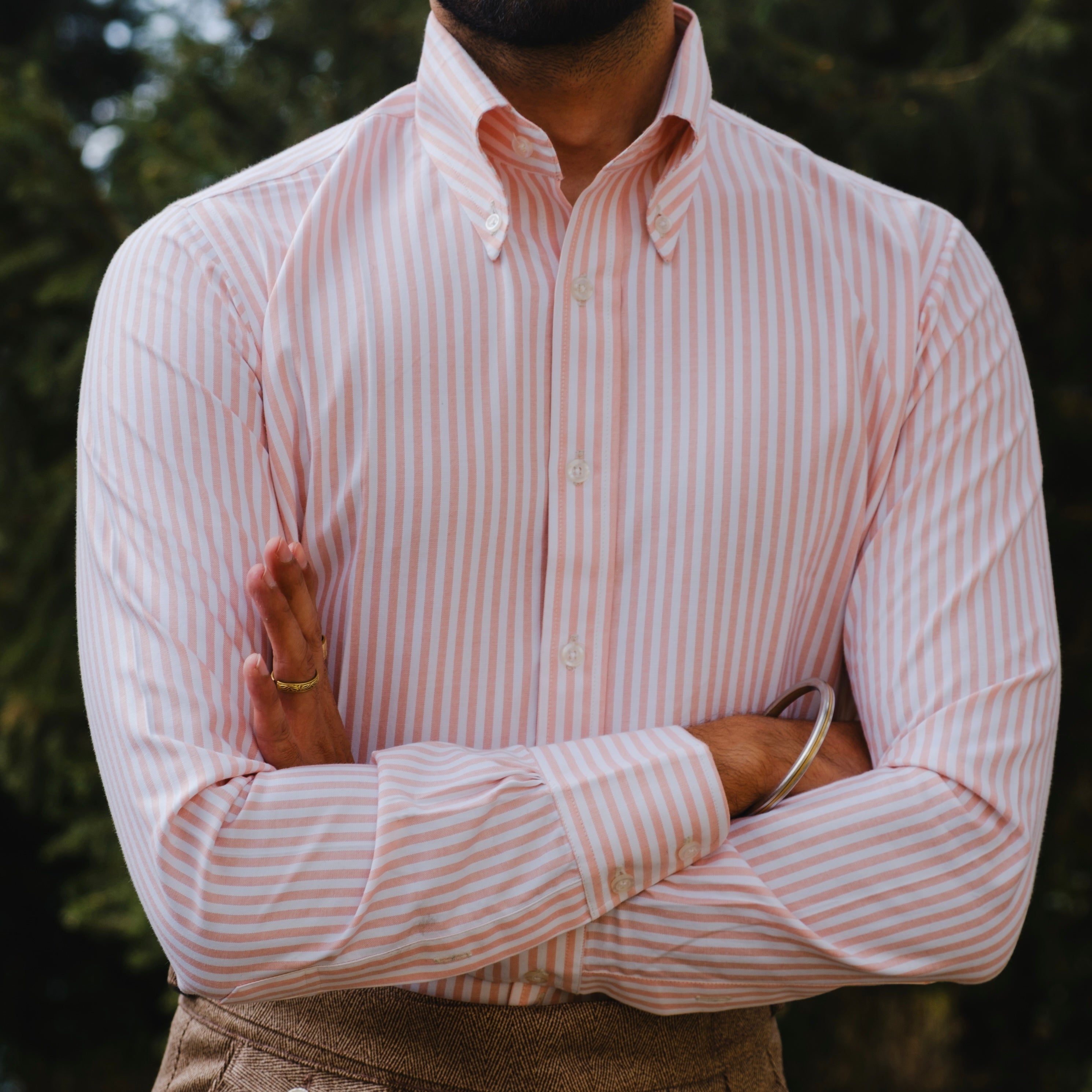 CALABRIA PEACH SIGNATURE STRIPED BUTTON DOWN SHIRT