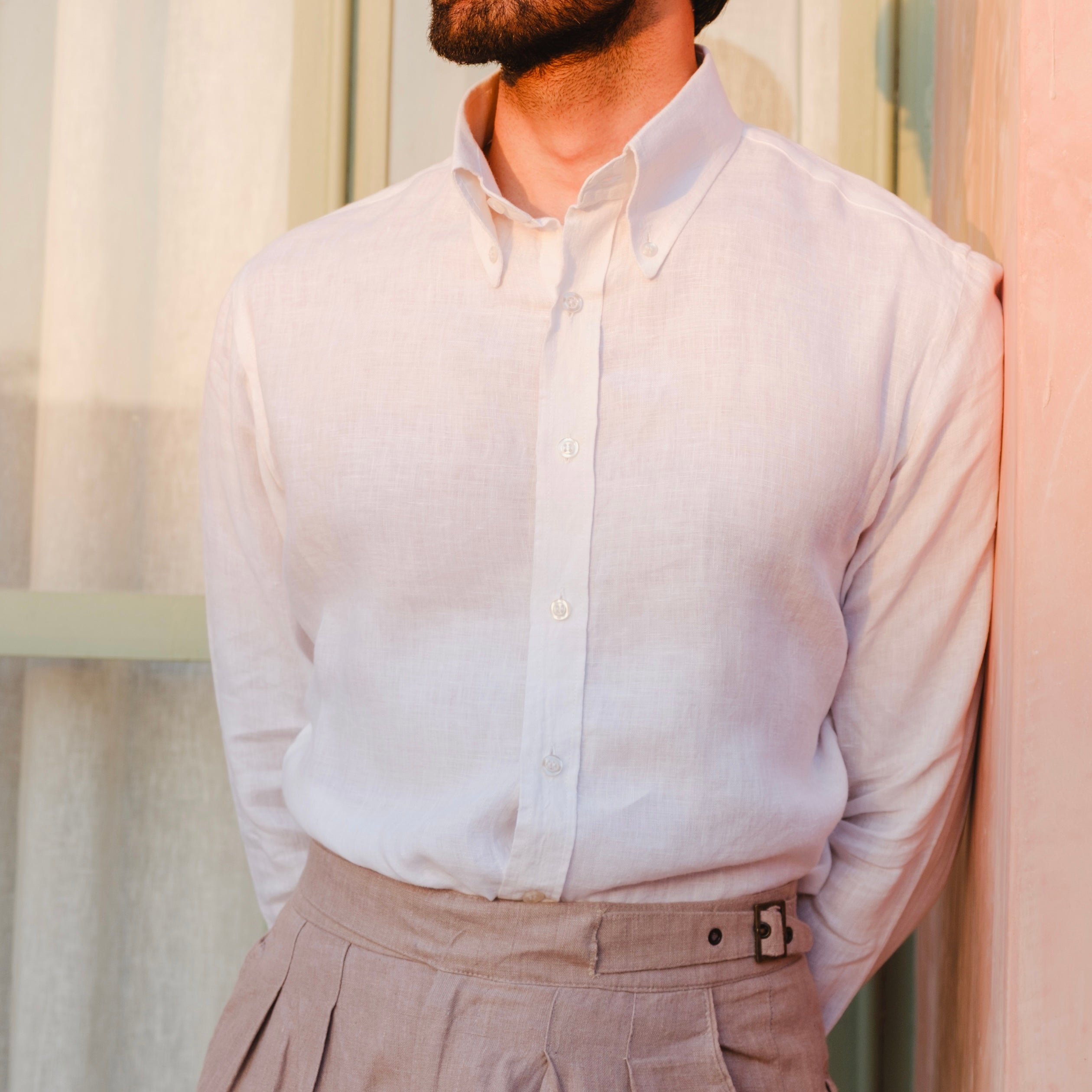 POSITANO WHITE LINEN BUTTON DOWN SHIRT