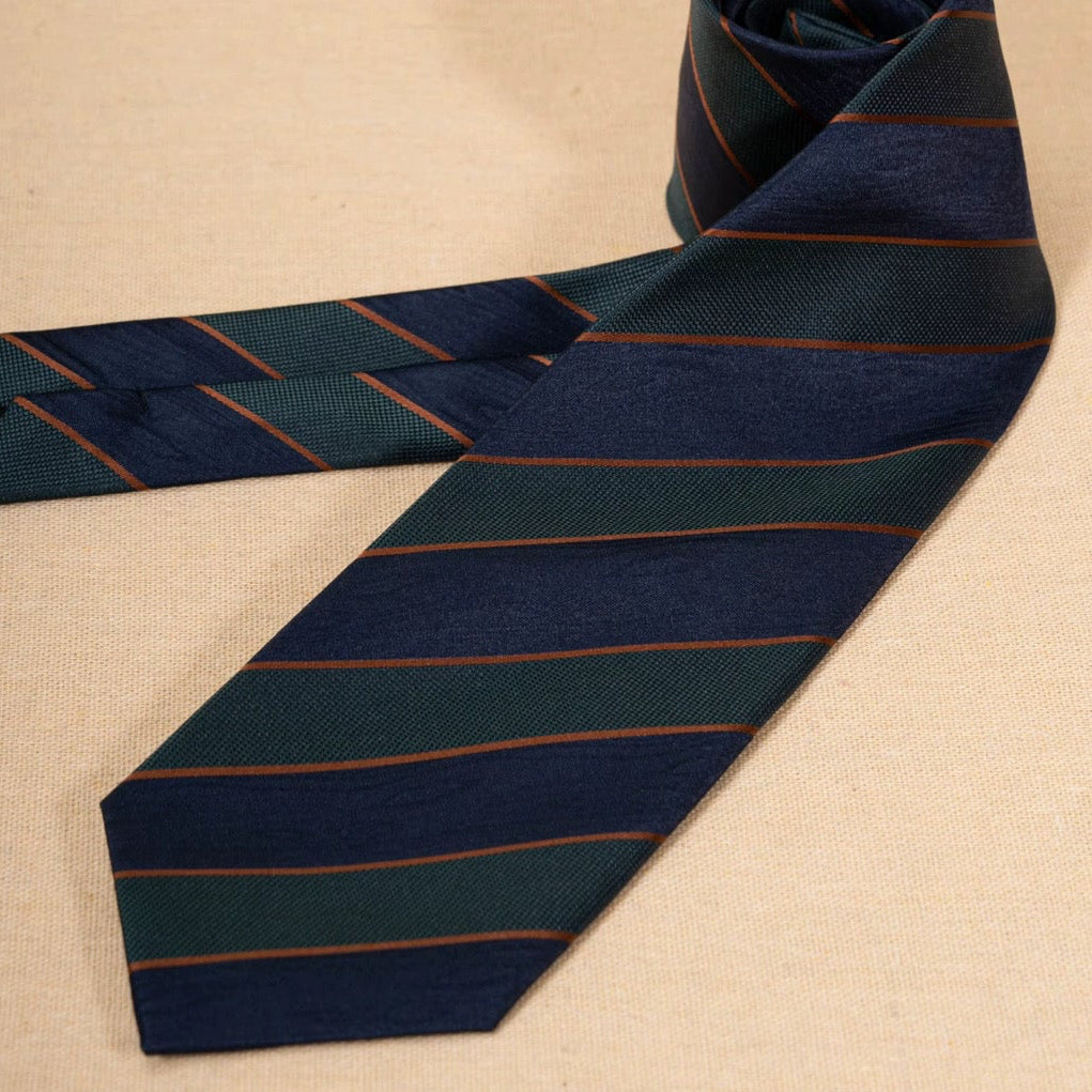 THE REGIMENTAL GREEN AND NAVY STRIPED TIE