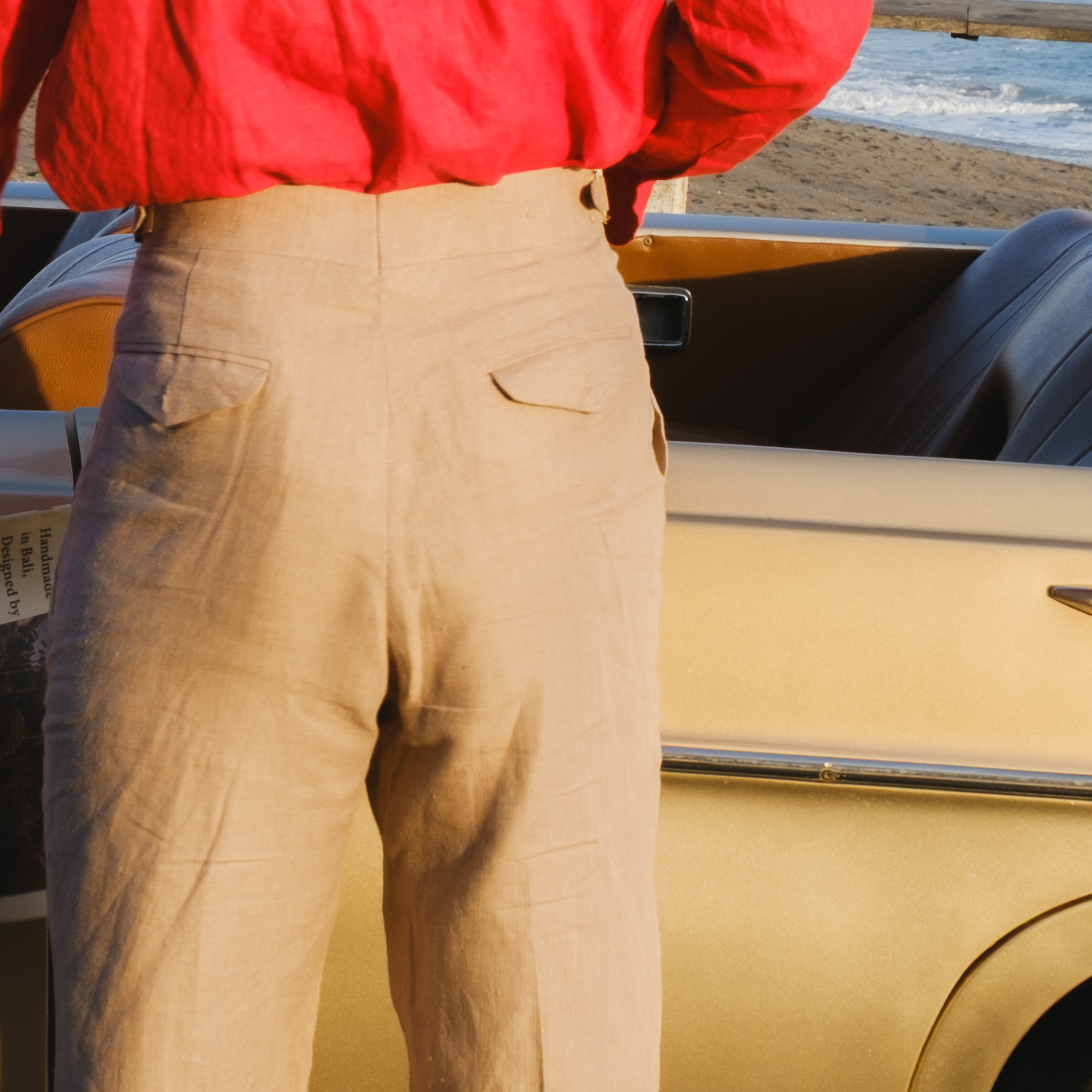 LORENZO TAUPE LINEN PLEATED GURKHA TROUSERS