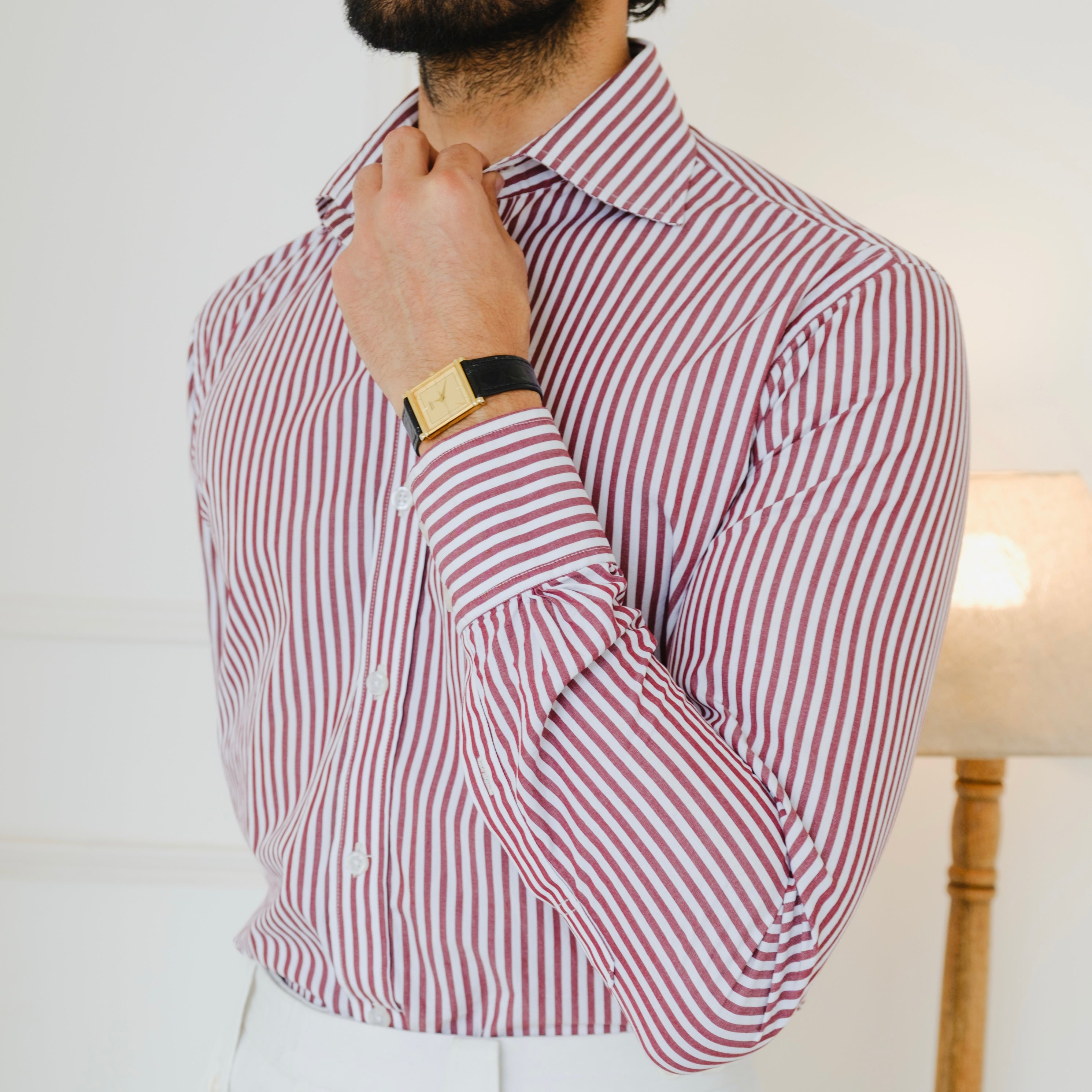 PORTO ROSSO RED AND WHITE STRIPED CUTAWAY SHIRT