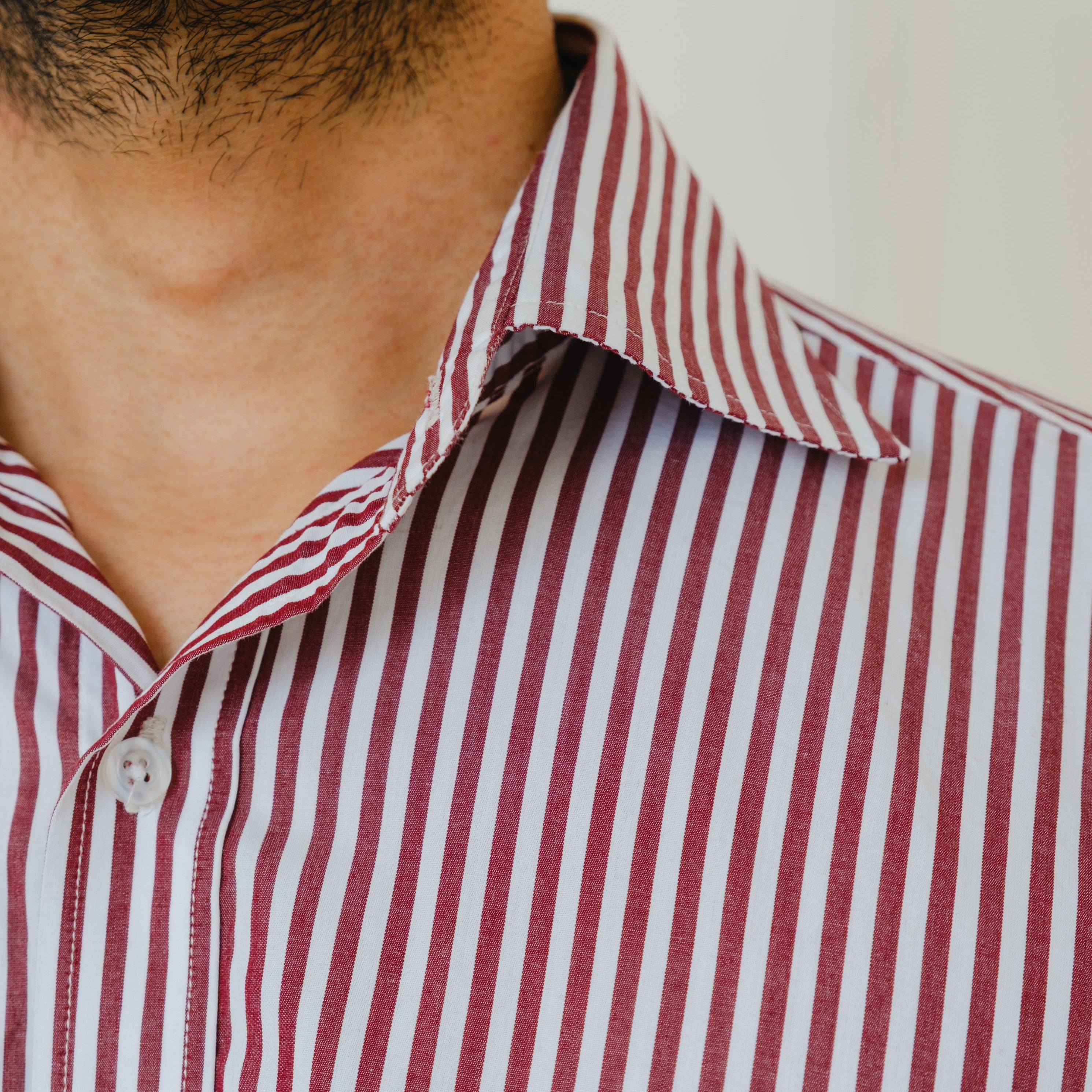 PORTO ROSSO RED AND WHITE STRIPED CUTAWAY SHIRT