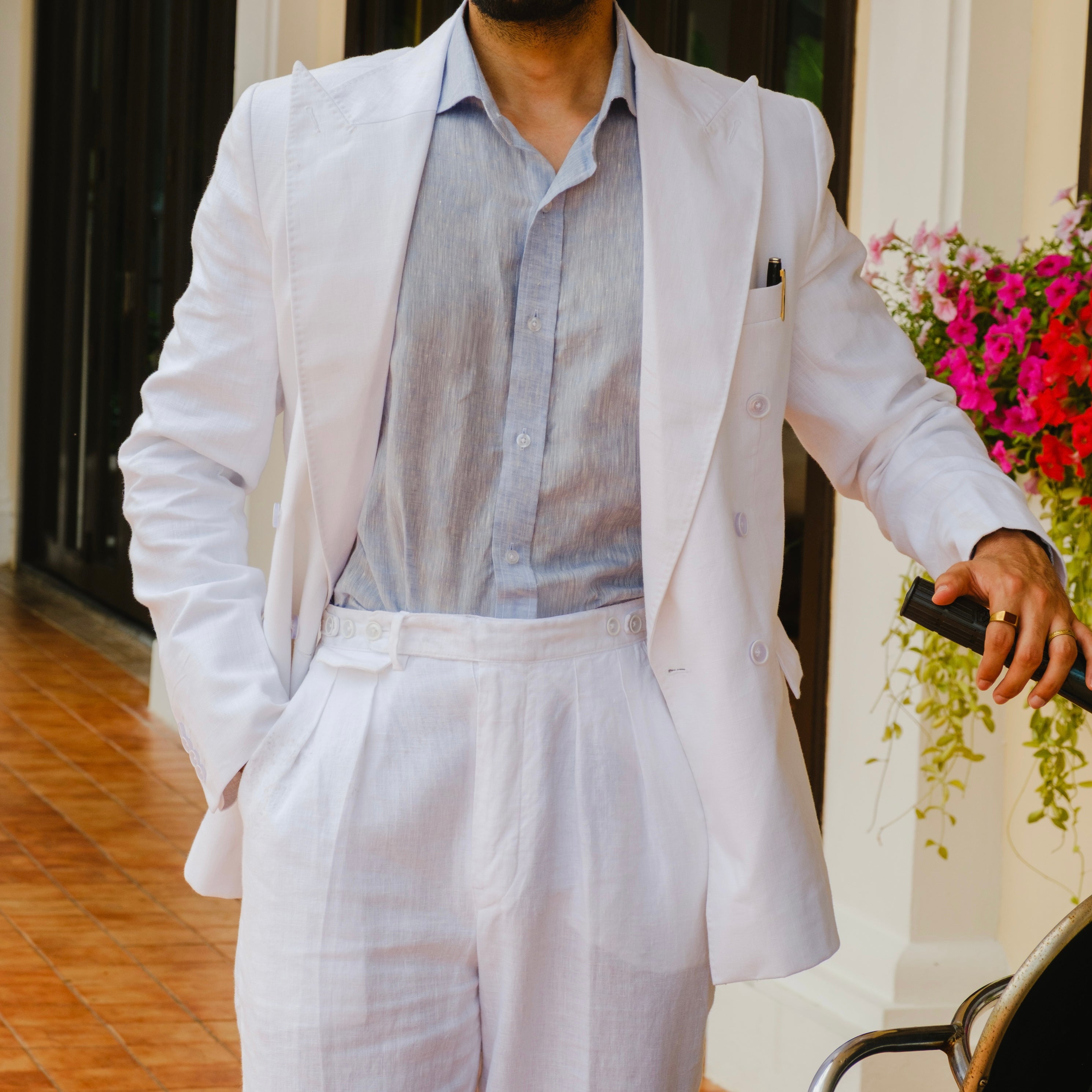 RIVIERA WHITE LINEN DOUBLE BREASTED SUIT