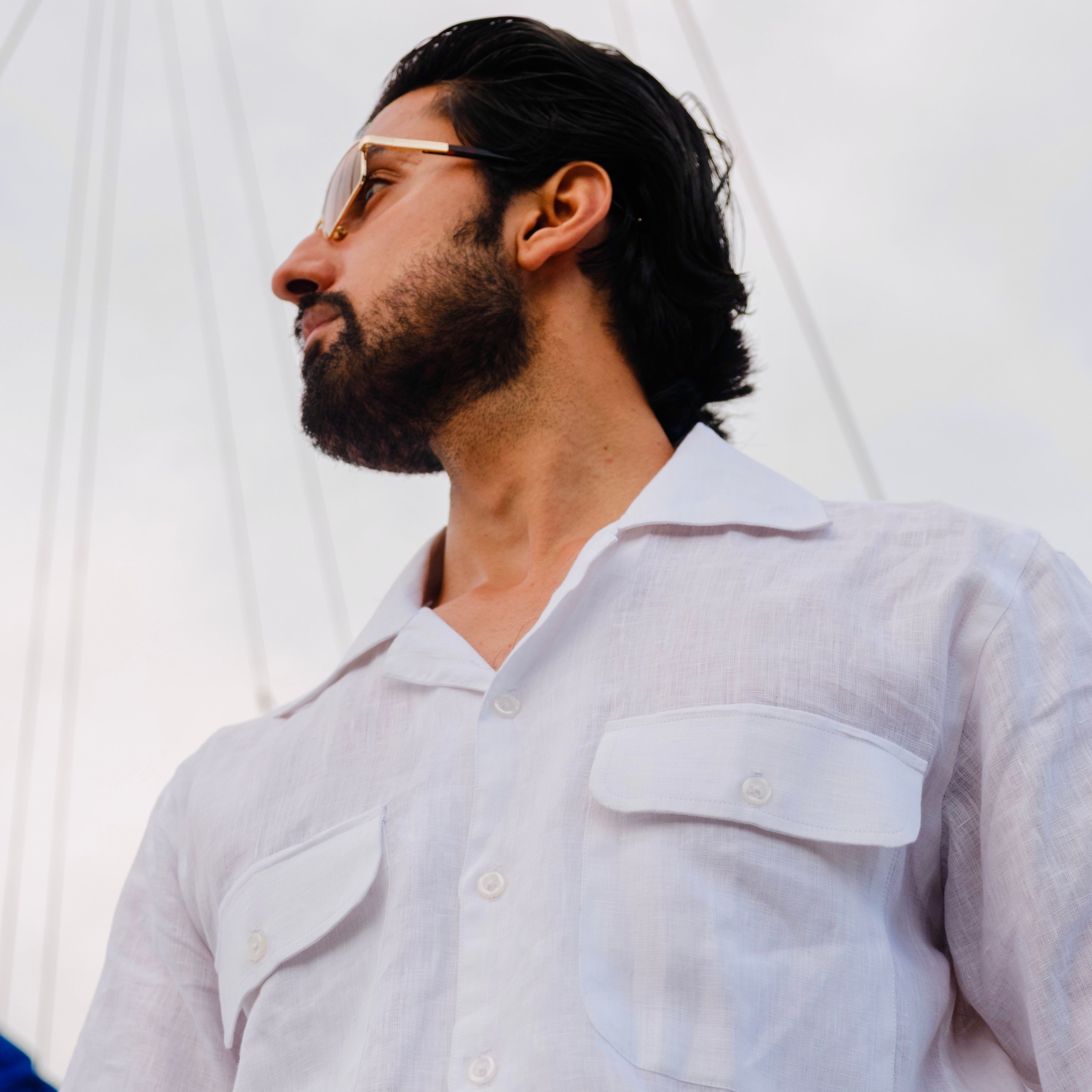 SORRENTO WHITE CUBAN COLLAR LINEN SHIRT