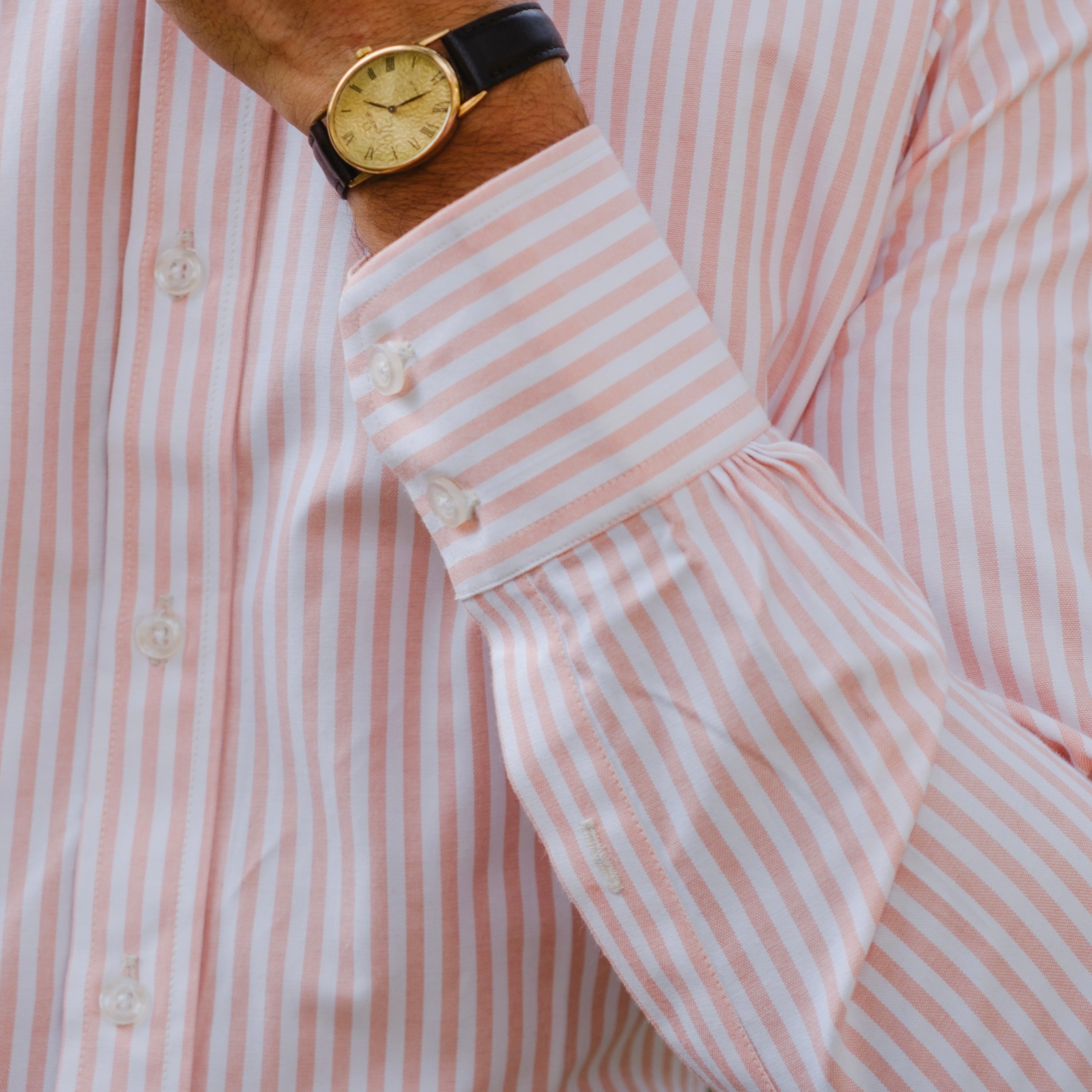 CALABRIA PEACH SIGNATURE STRIPED BUTTON DOWN SHIRT