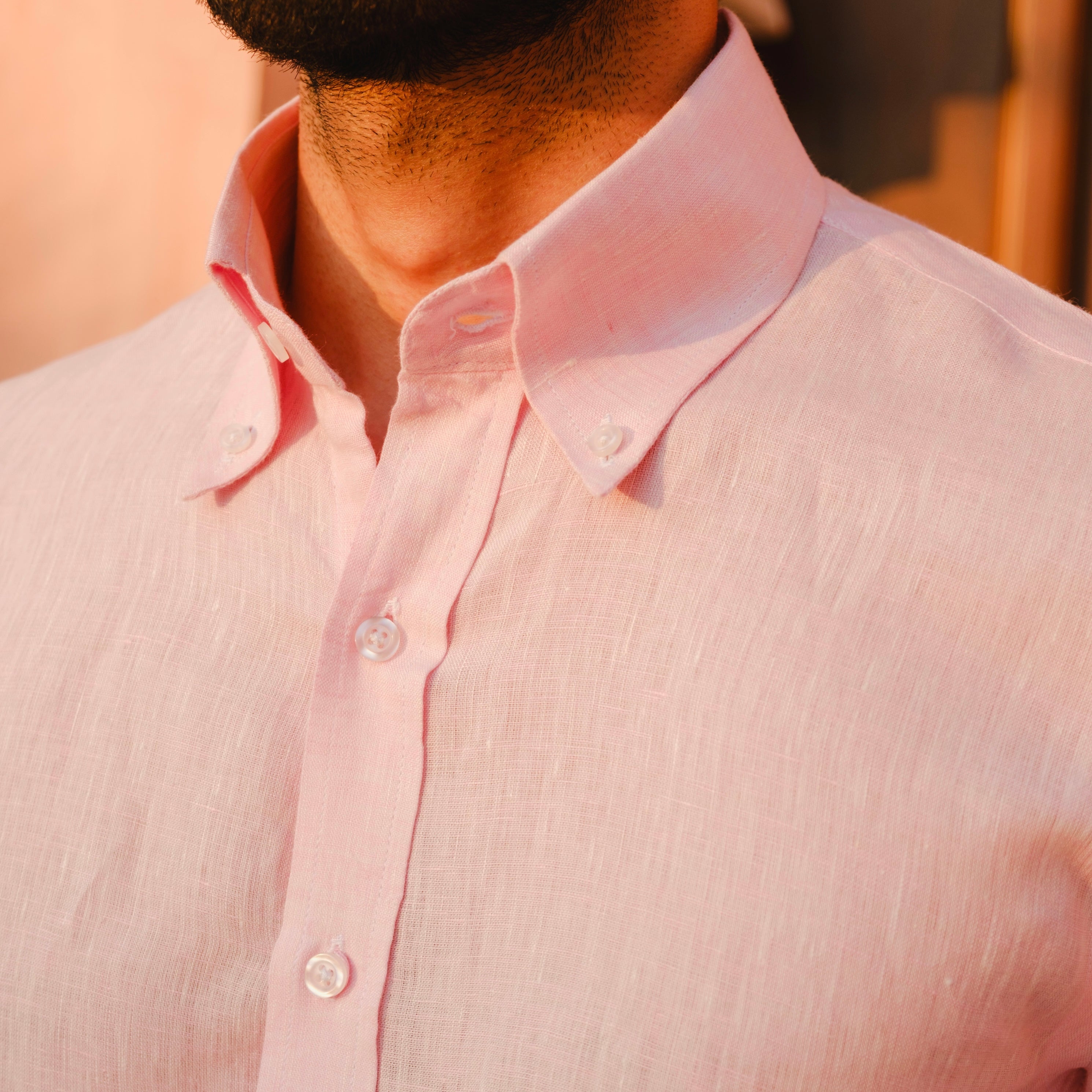 LEVANZO LIGHT PINK LINEN SHIRT