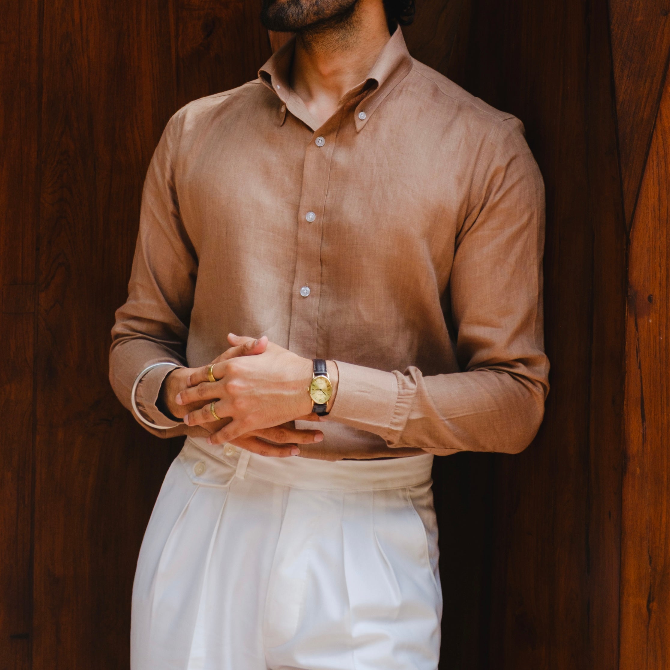 CACAO LINEN BUTTON DOWN SHIRT