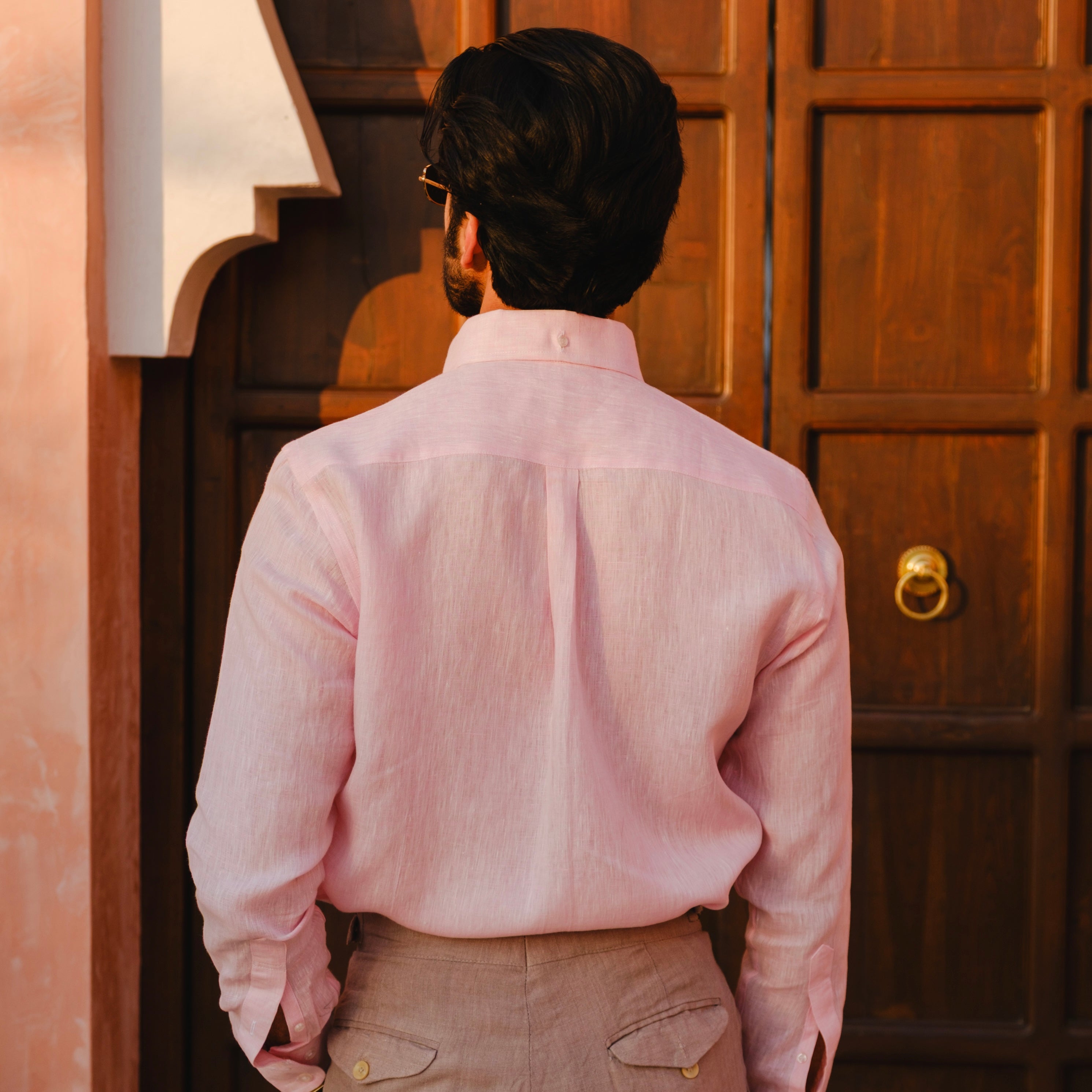 LEVANZO LIGHT PINK LINEN SHIRT