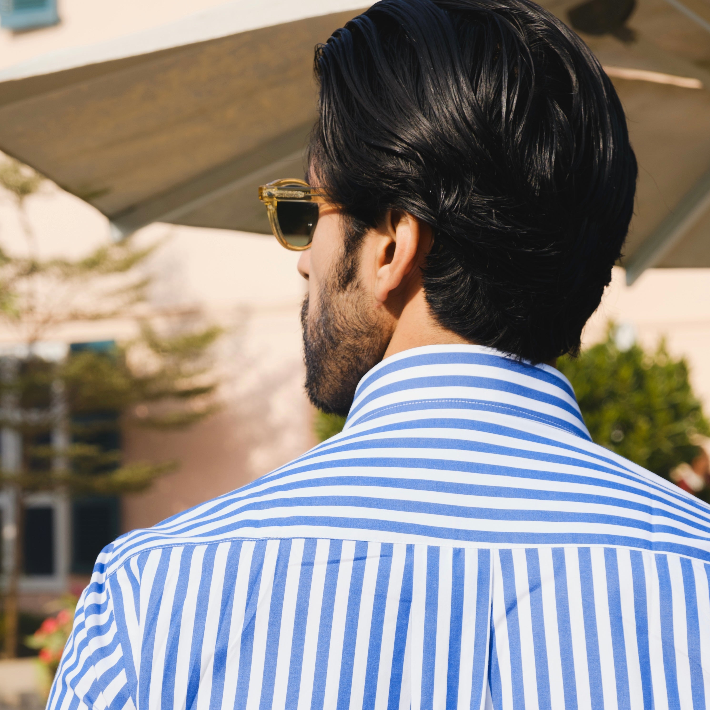 RIVIERA DI CHIAIA BLUE AND WHITE STRIPED CUTAWAY SHIRT