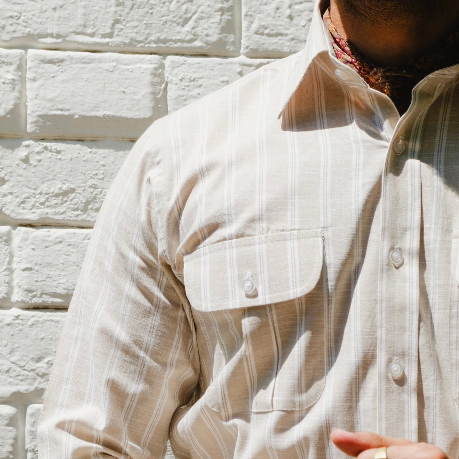 Sabbia Beige Double Pocket Striped Shirt