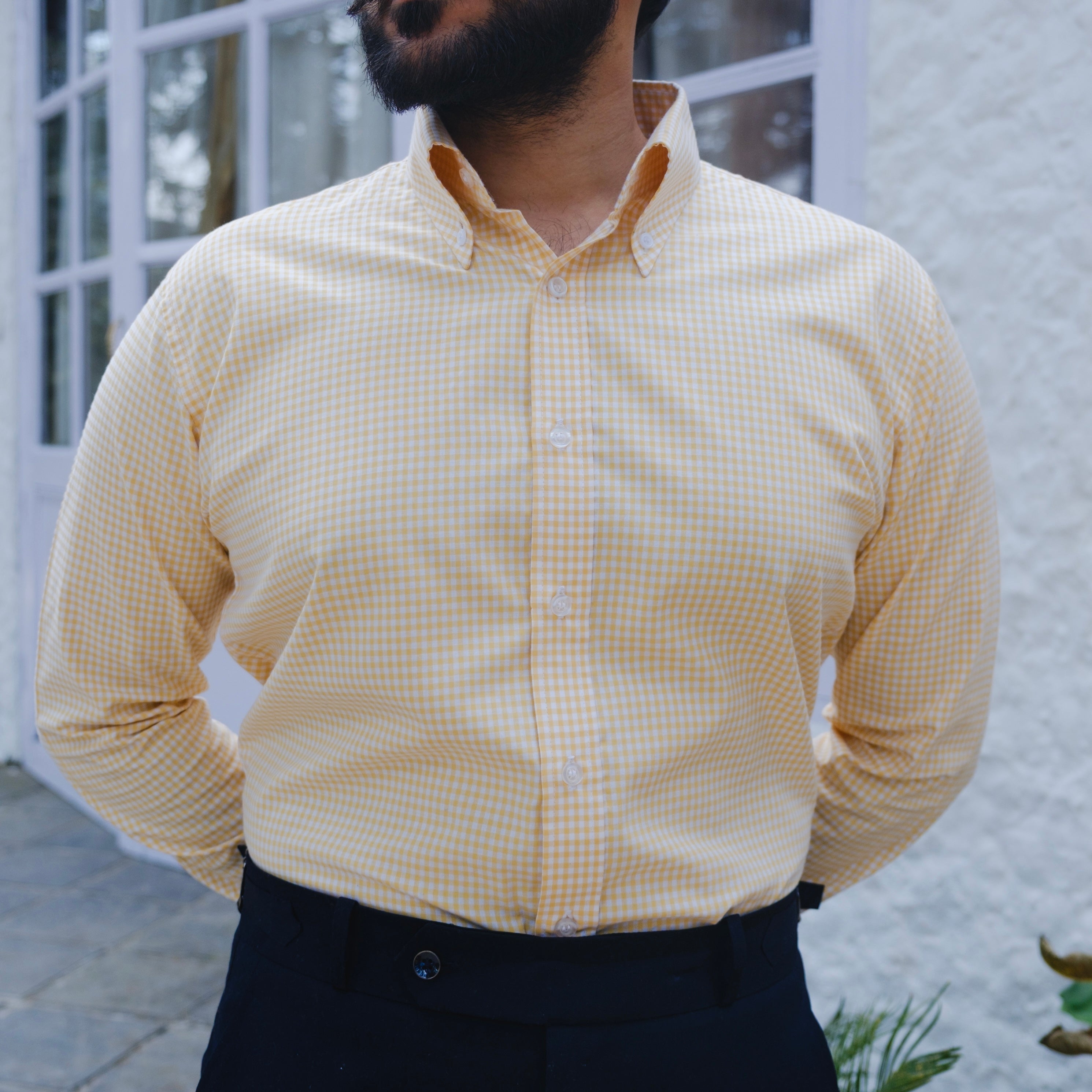 MONTALCINO YELLOW GINGHAM CHECKERED BUTTON DOWN SHIRT