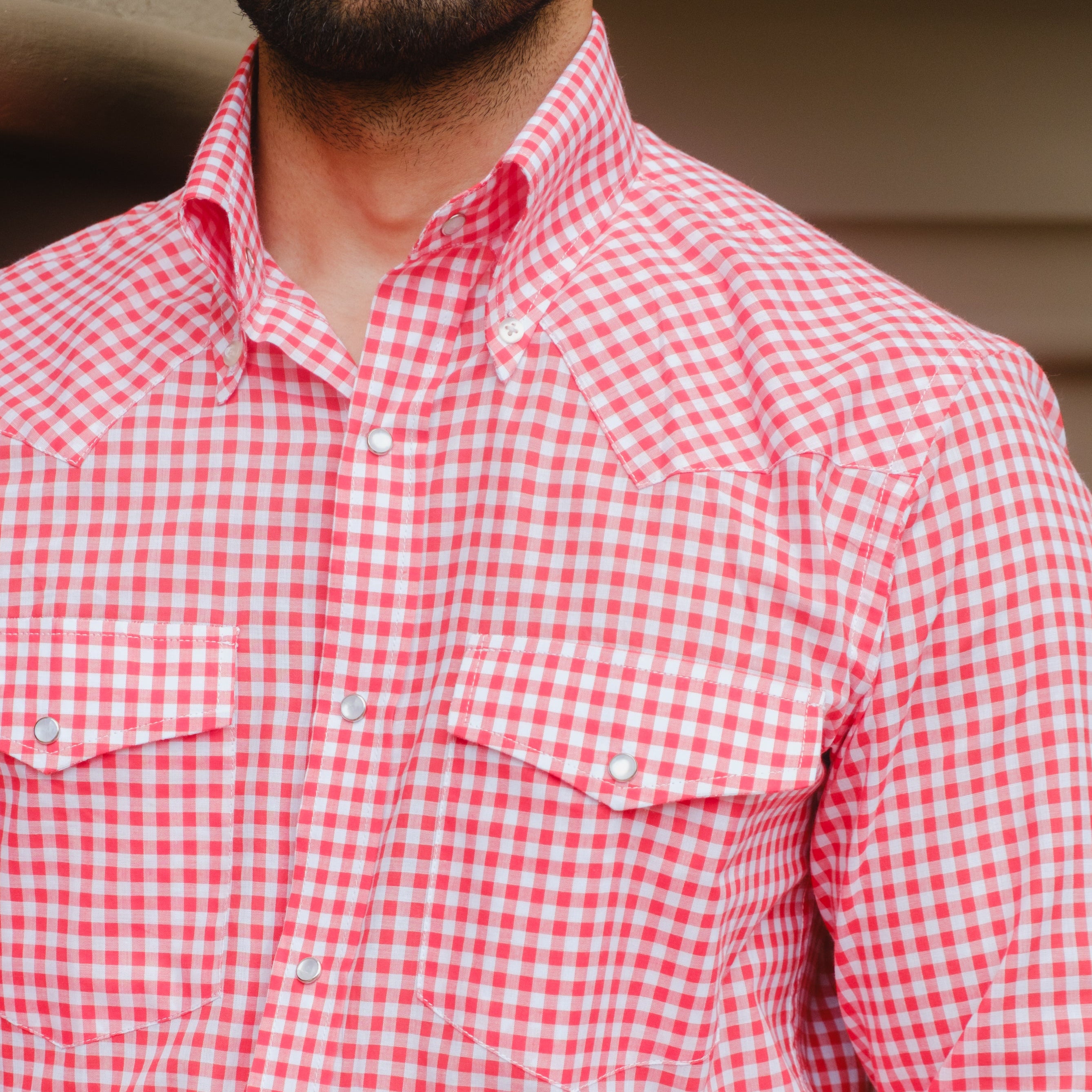 PENTEDATTILO RED AND WHITE GINGHAM BUTTON DOWN SHIRT