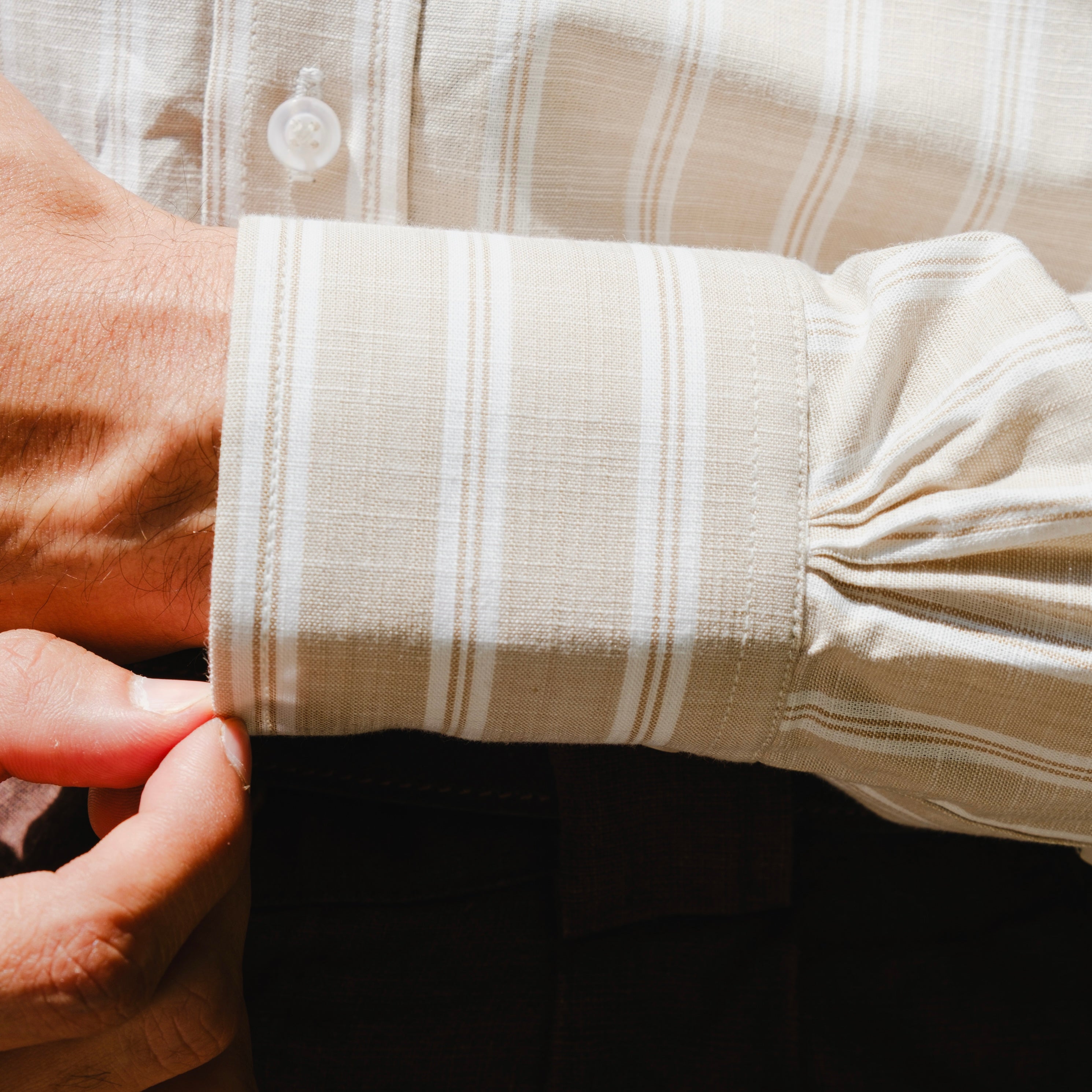Sabbia Beige Double Pocket Striped Shirt