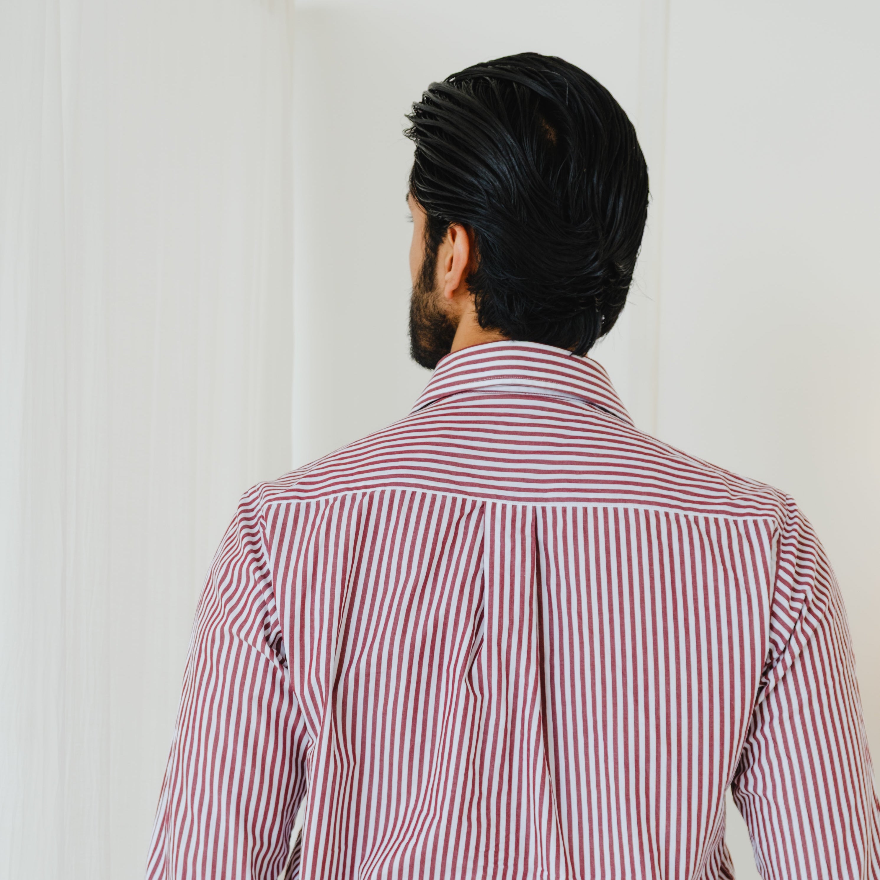 PORTO ROSSO RED AND WHITE STRIPED CUTAWAY SHIRT