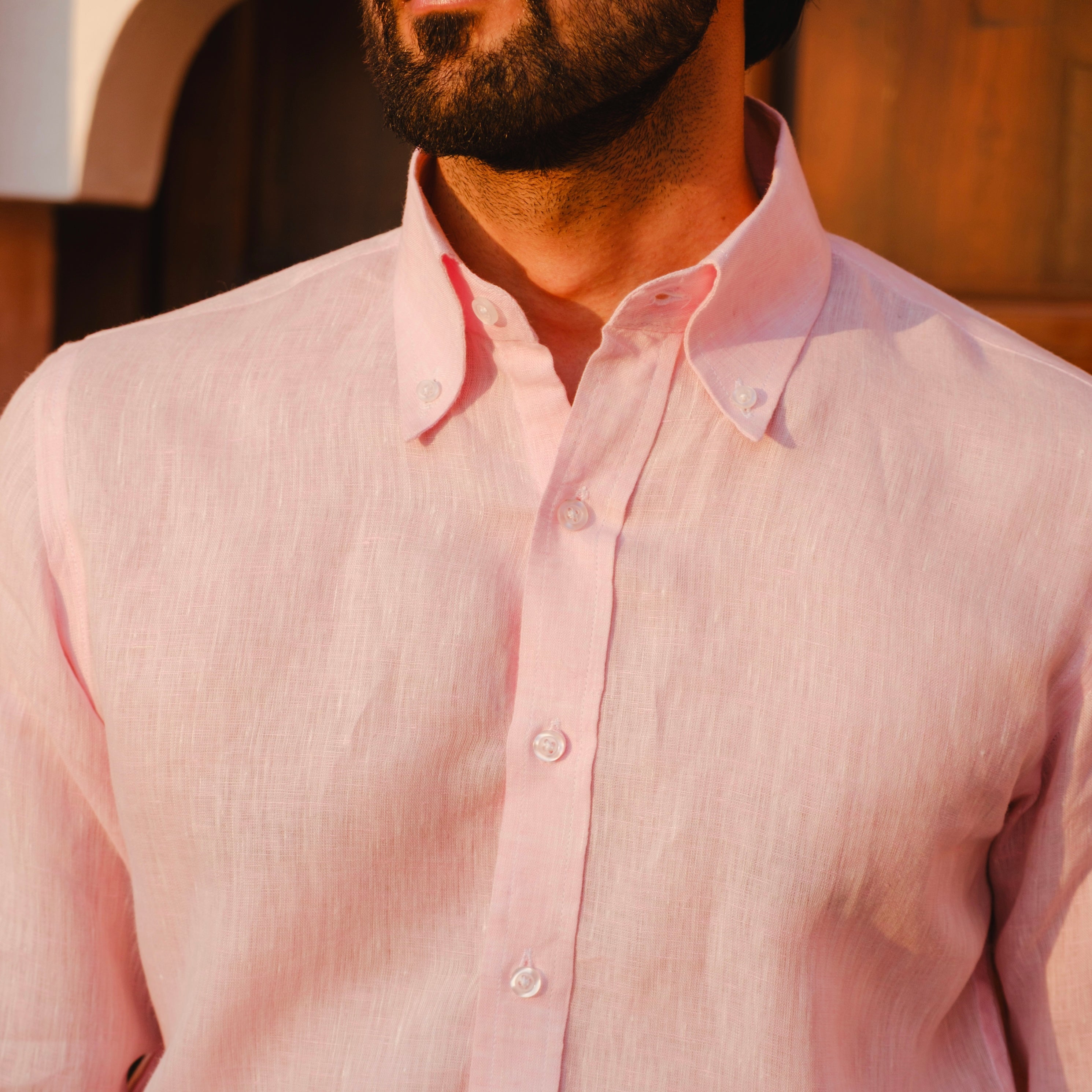 LEVANZO LIGHT PINK LINEN SHIRT