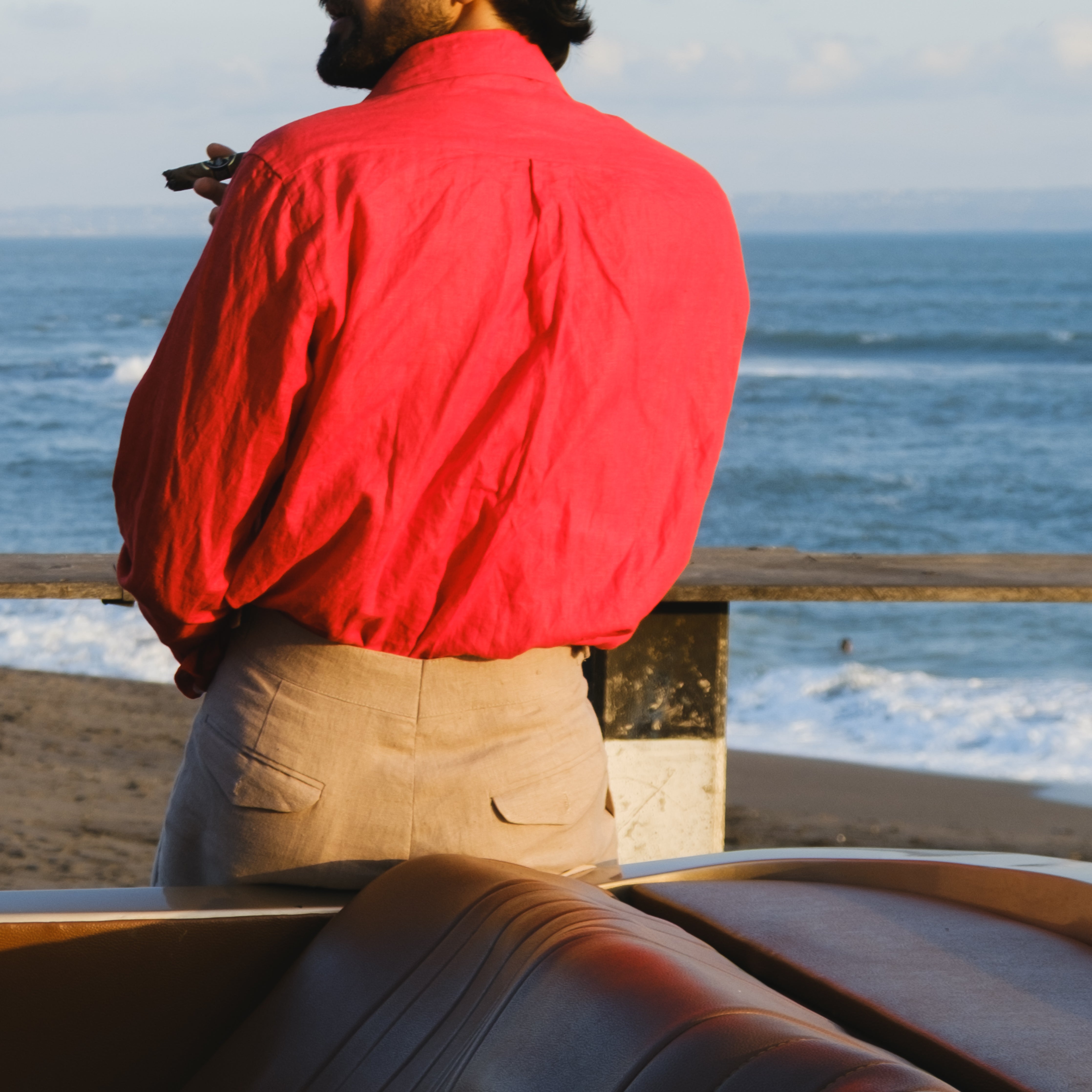 SICILIAN RED LINEN SPREAD COLLAR SHIRT