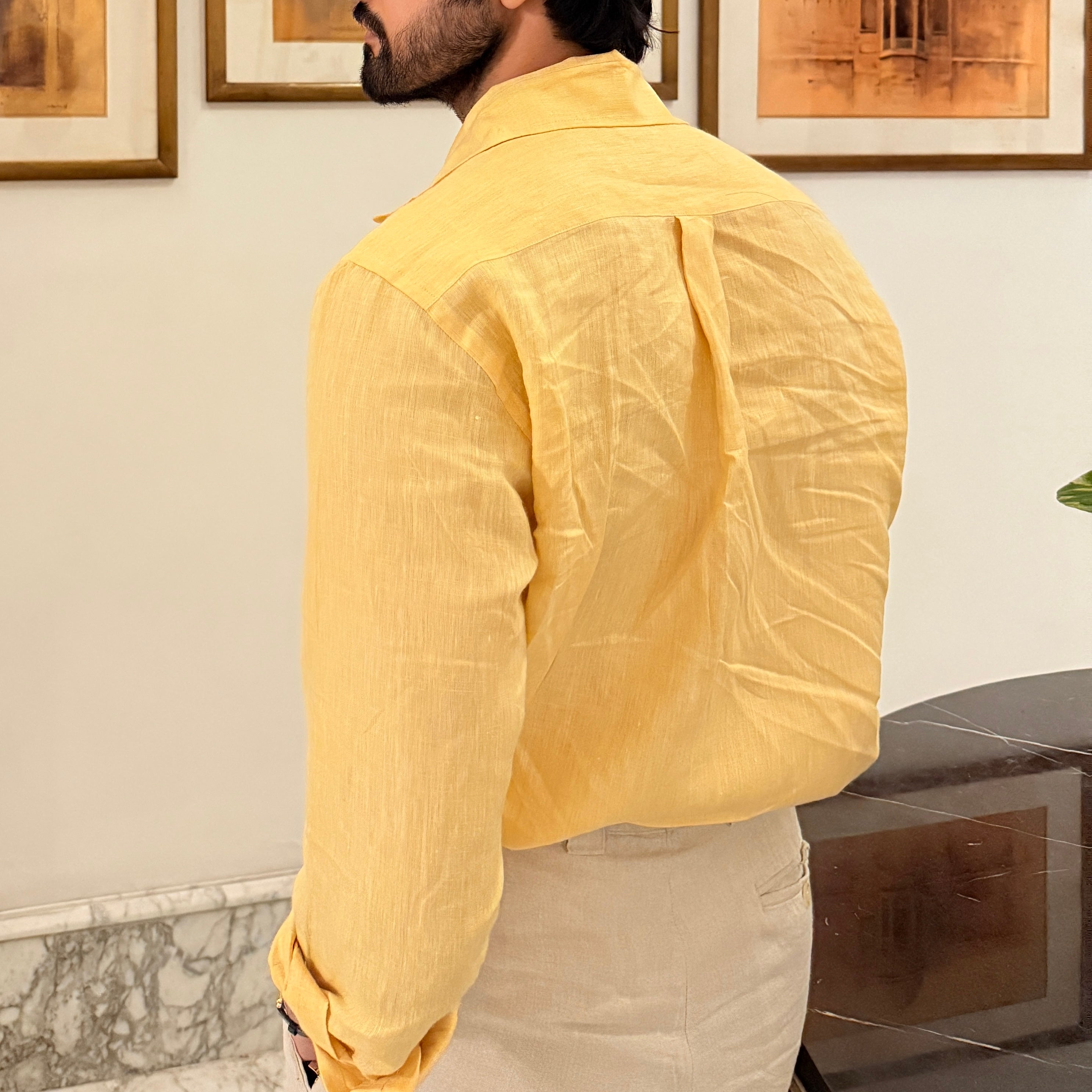 CESARE LIMONE YELLOW LINEN SHIRT