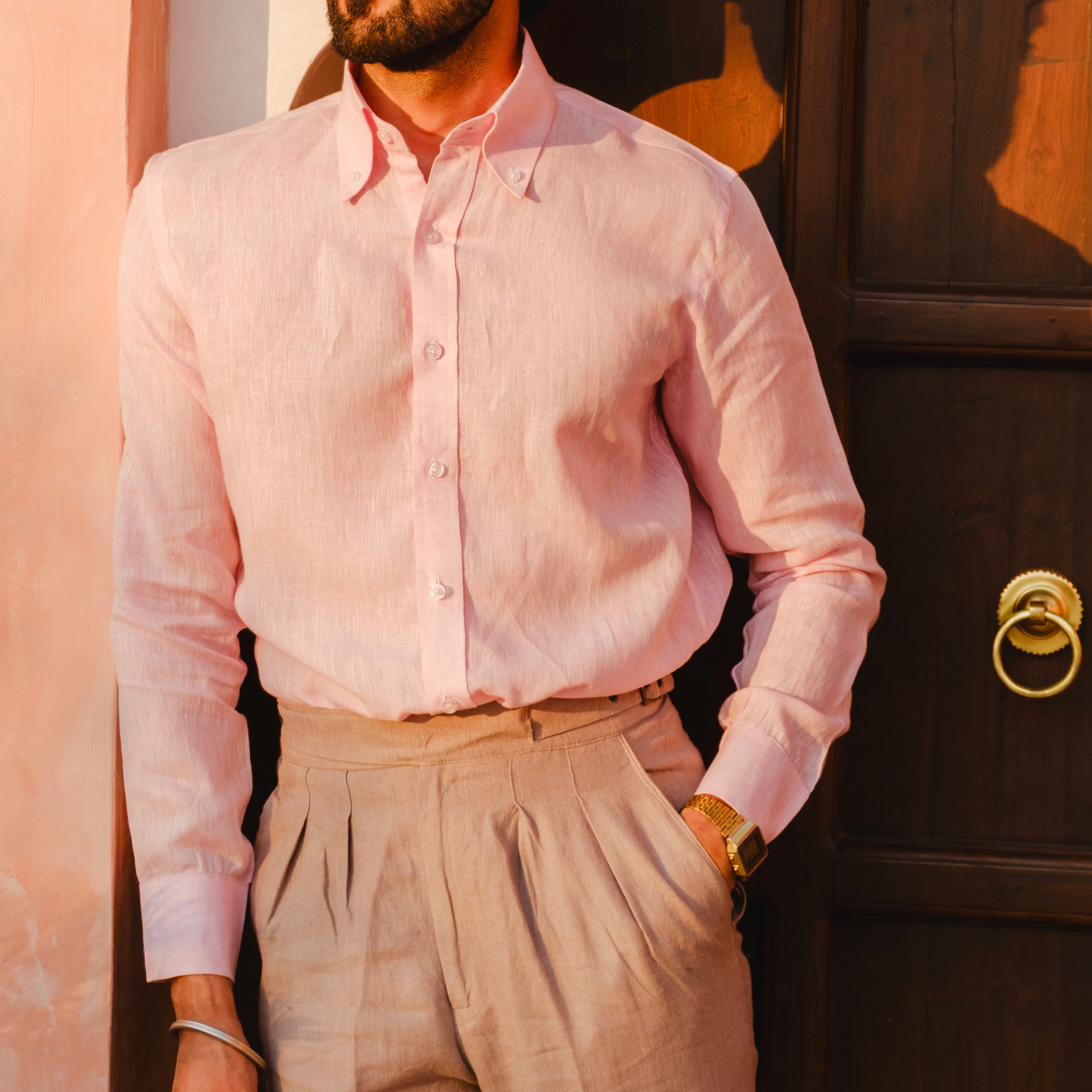 LEVANZO LIGHT PINK LINEN SHIRT