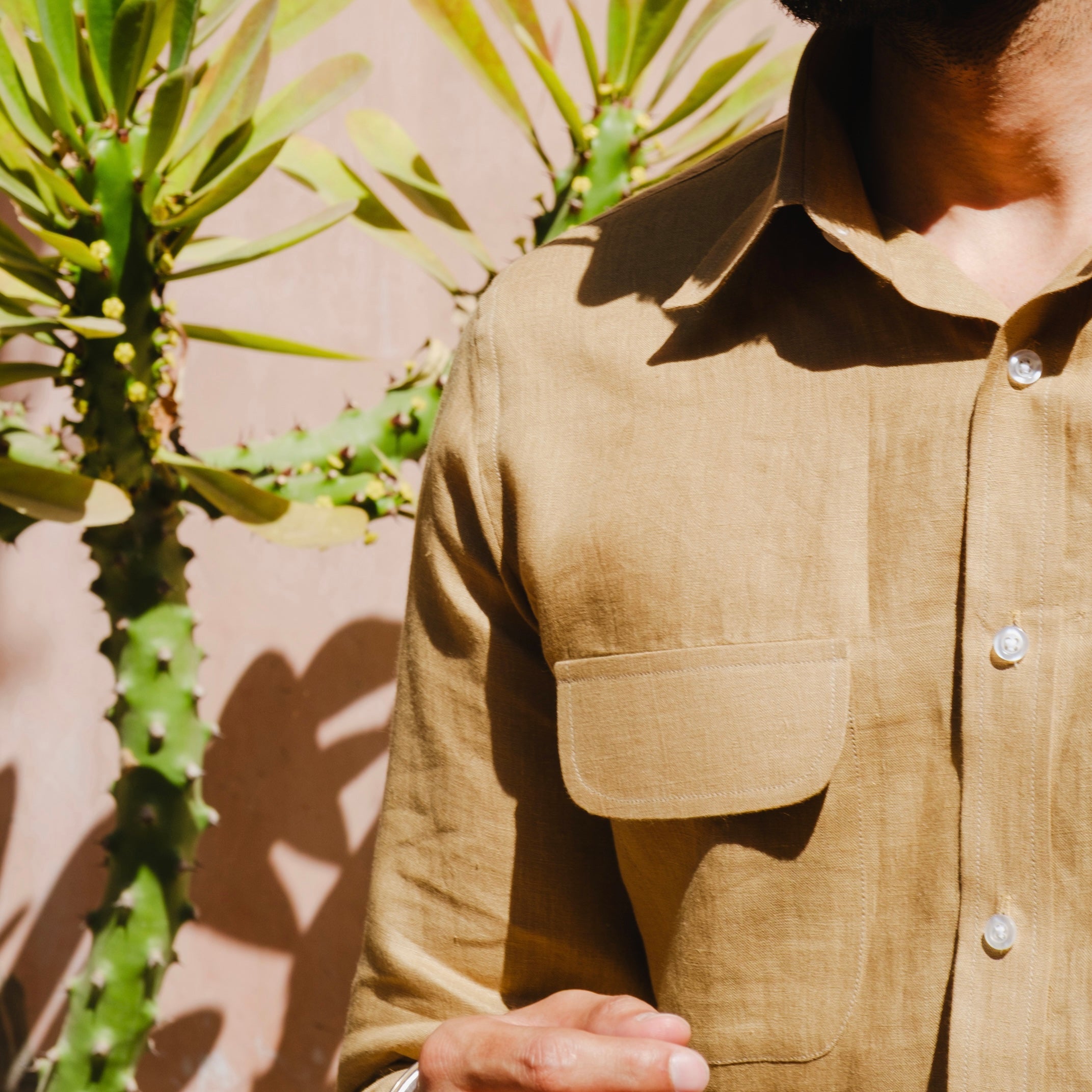 MARRAKECH SANDSTONE DOUBLE POCKET LINEN SHIRT