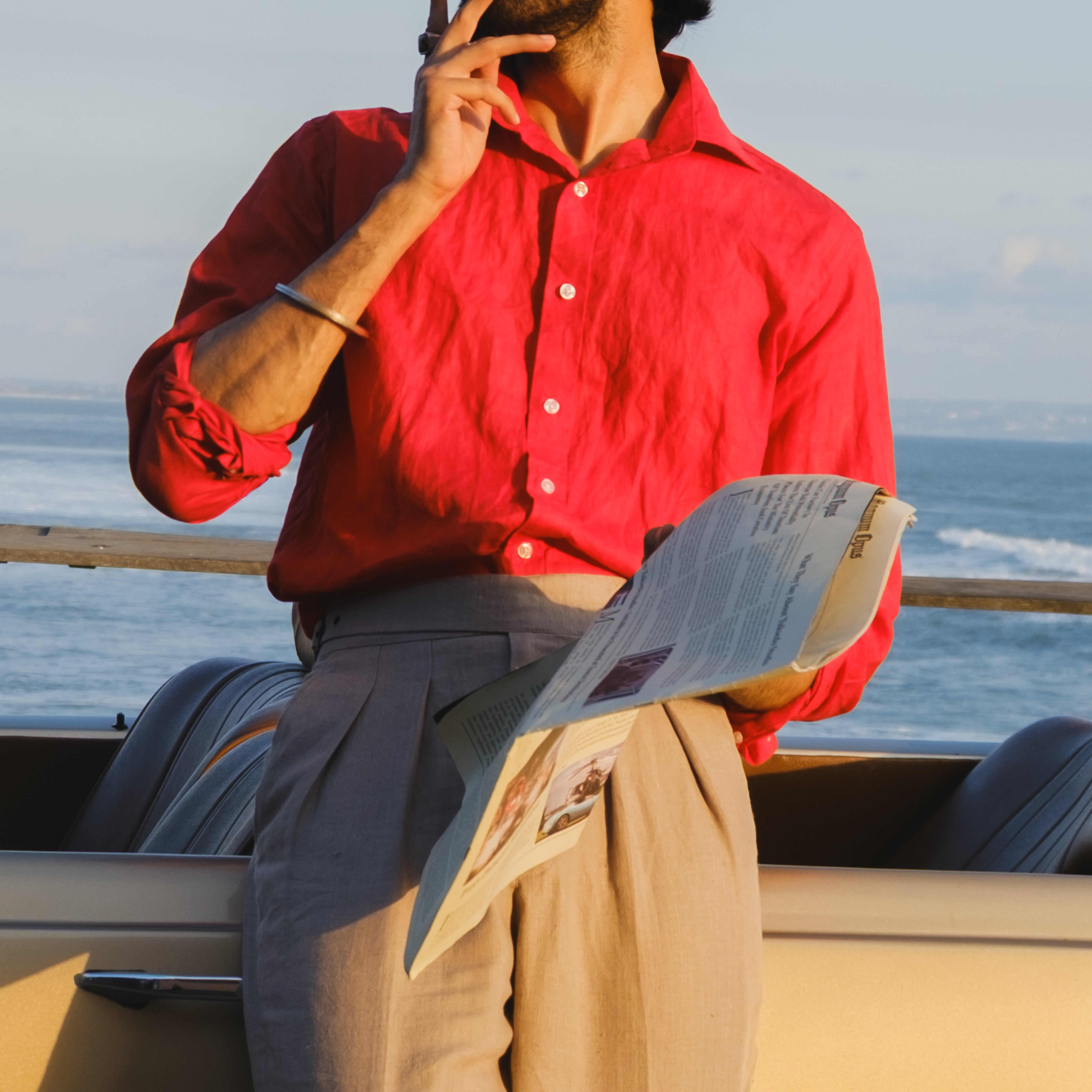 SICILIAN RED LINEN SPREAD COLLAR SHIRT