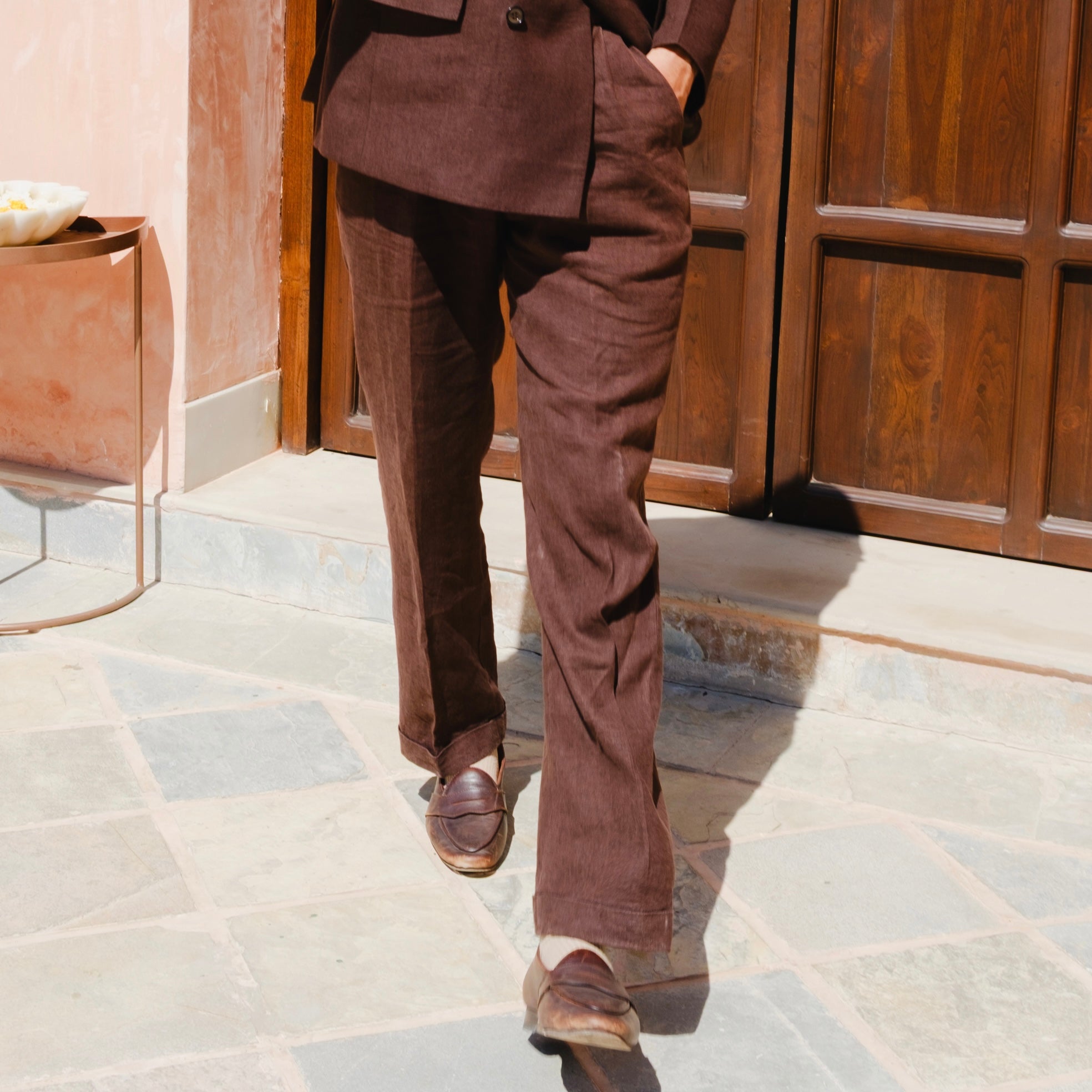 ESPRESSO BROWN LINEN DOUBLE BREASTED SUIT