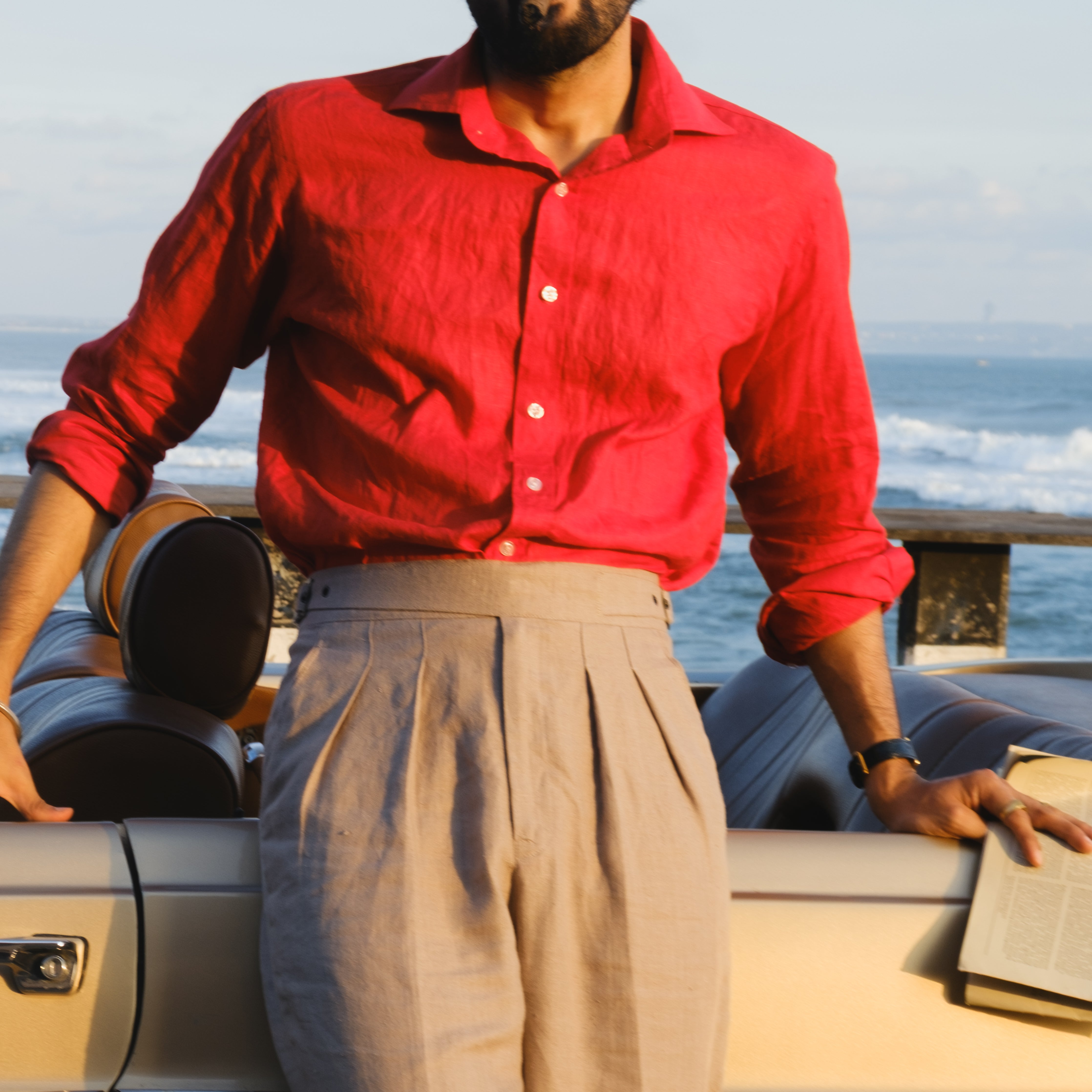 SICILIAN RED LINEN SPREAD COLLAR SHIRT