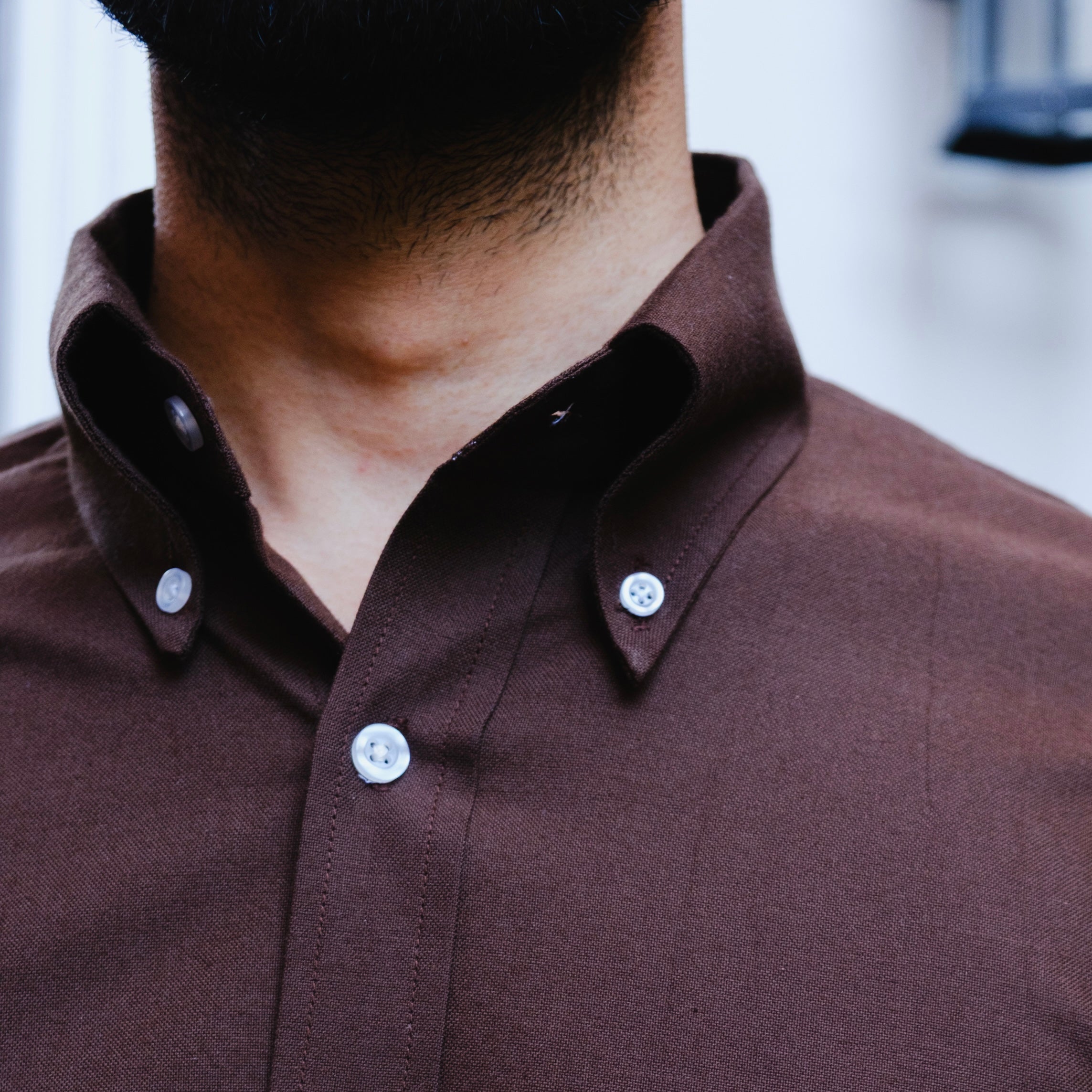 VALENTI COCOA BROWN OXFORD BUTTON-DOWN SHIRT